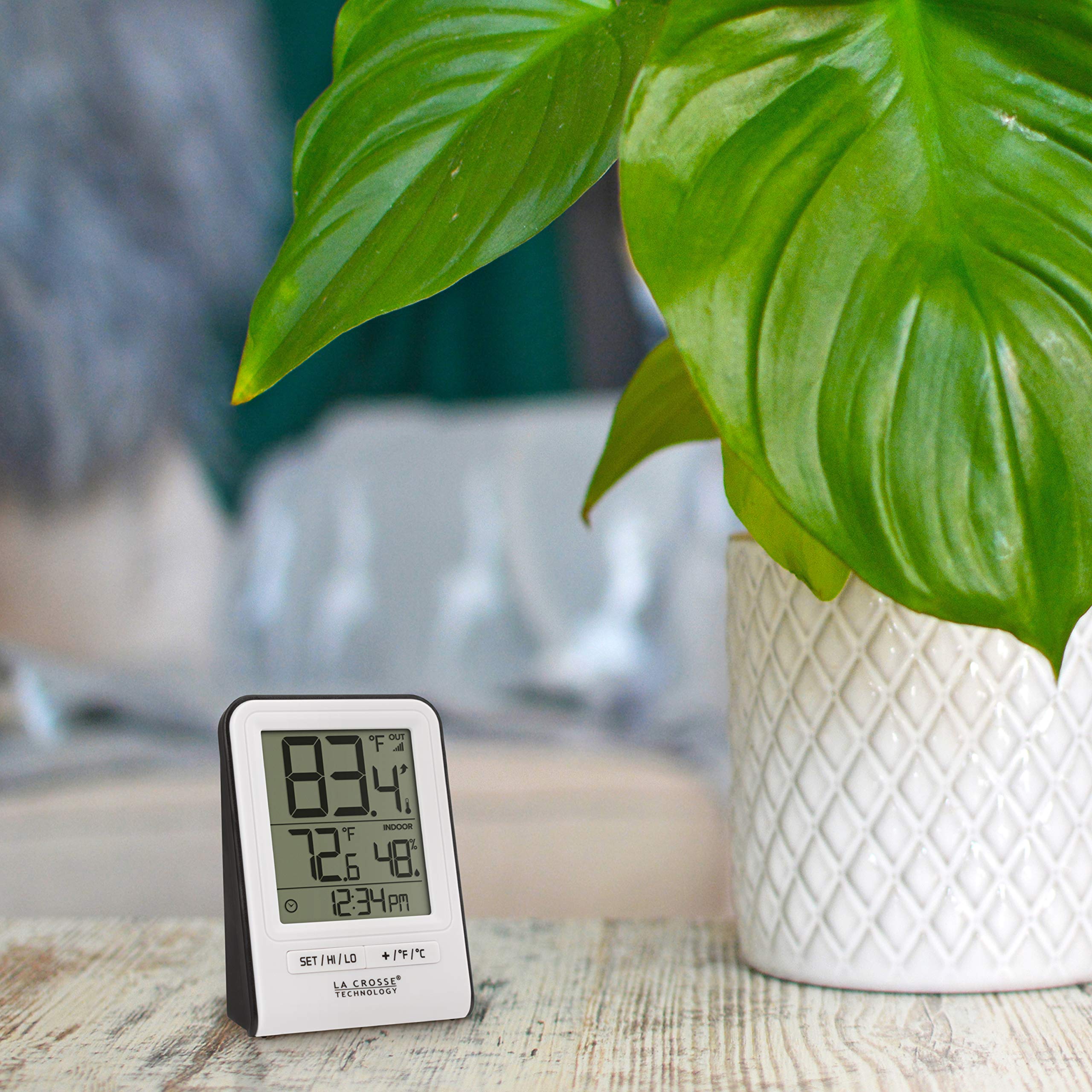 La Crosse Technology Wireless Indoor/Outdoor Temperature Monitor with Hi/Low Records, Humidity, 12/24 Hour Time - 330 Foot Transmission Range
