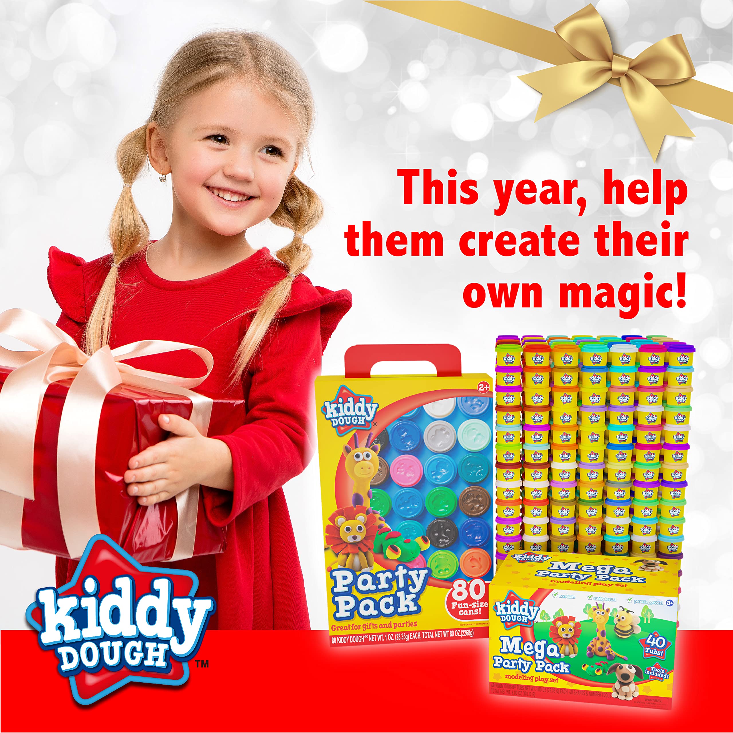 Kiddy Dough Party Pack - 80 Colorful Containers of Soft, Non-Toxic Mini PlayDough for Creative Fun - Safe & Educational Halloween Party Favors for Kids