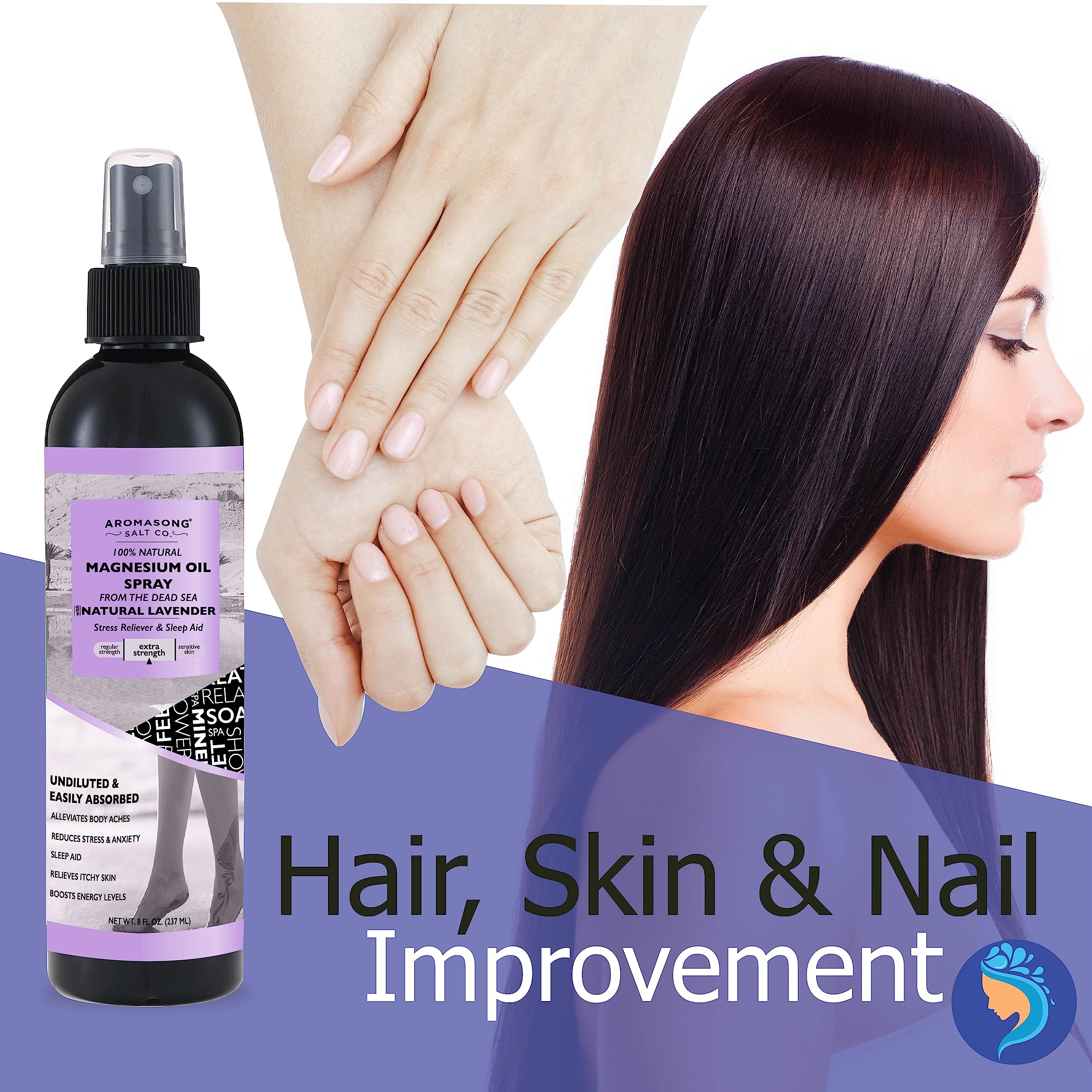 Aromasong Extra Strength Ultra Pure Magnesium Spray with 100% Natural Lavender 8 OZ
