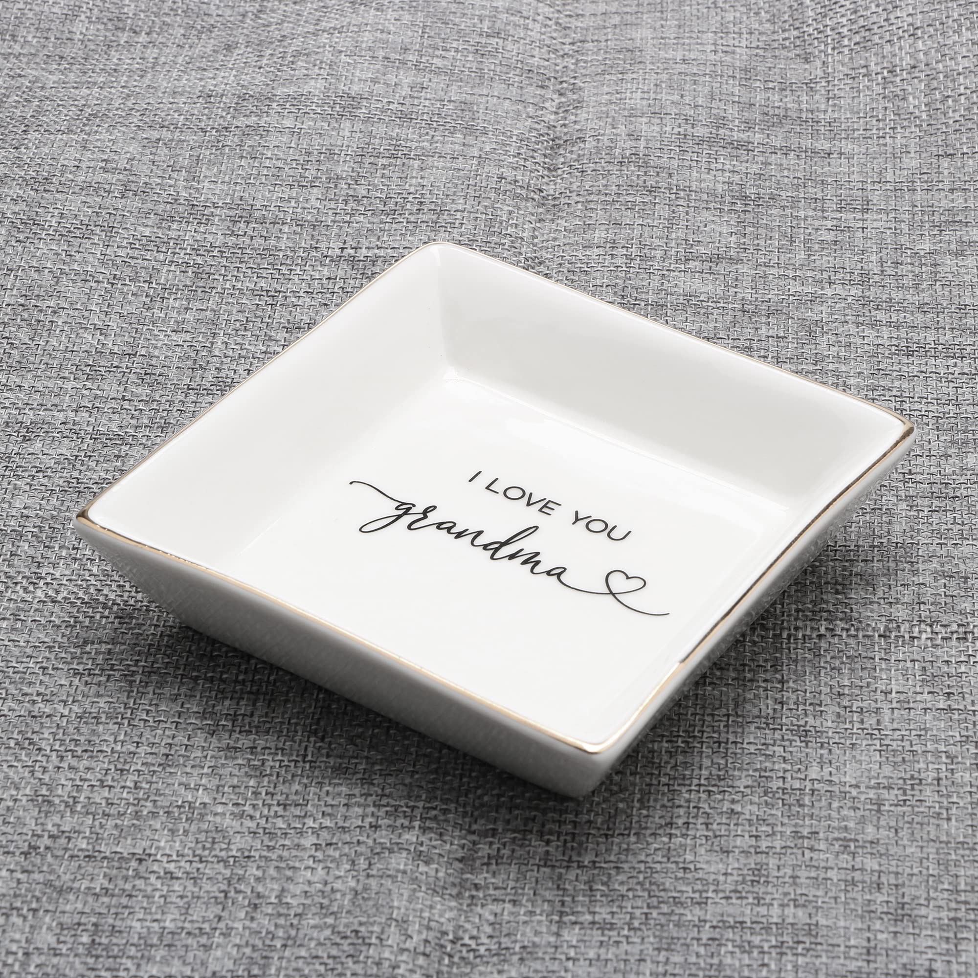 JoycuFF Grandma Birthday Gifts for Women Ceramic Trinket Dish Tray Jewelry Ring Earring Organizers Unique Grandmother Gifts for Her Mother's Day Thanksgiving Day Christmas