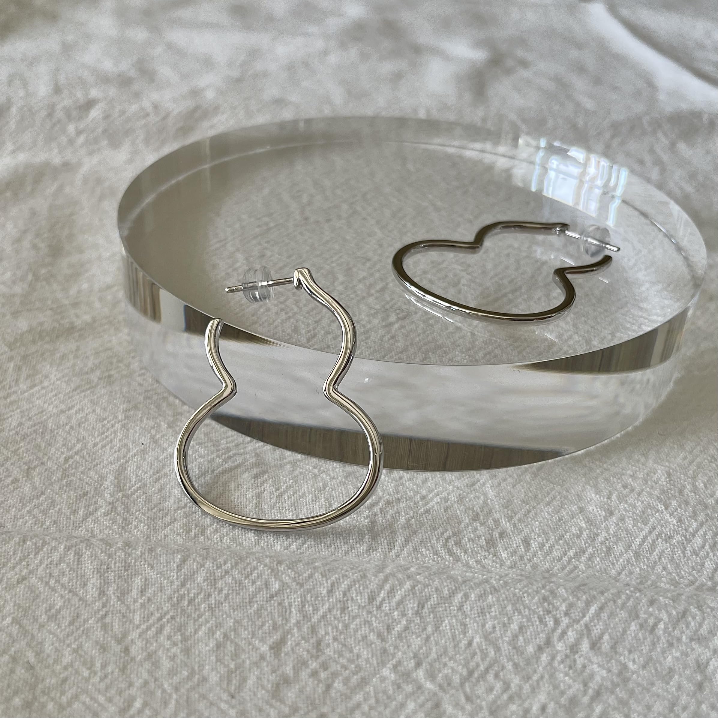 IELEGLOWS Rhodium Plated Sterling Silver Thin Hoops | Wulu/Gourd/Calabash/Cucurbit Shape Lightweight Big Hoop Earrings for Women