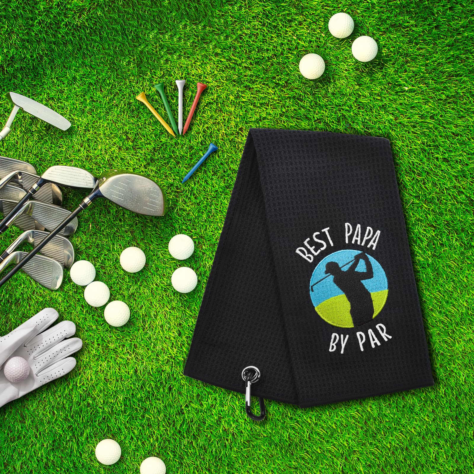 ERHACHAIJIA Best Papa by Par Embroidered Golf Towel with Clip. Funny Golf Accessories Golf Gifts for Men Golf Lover Dad Uncle Grandpa, Birthday Retirement Father's Day for Golf Fan
