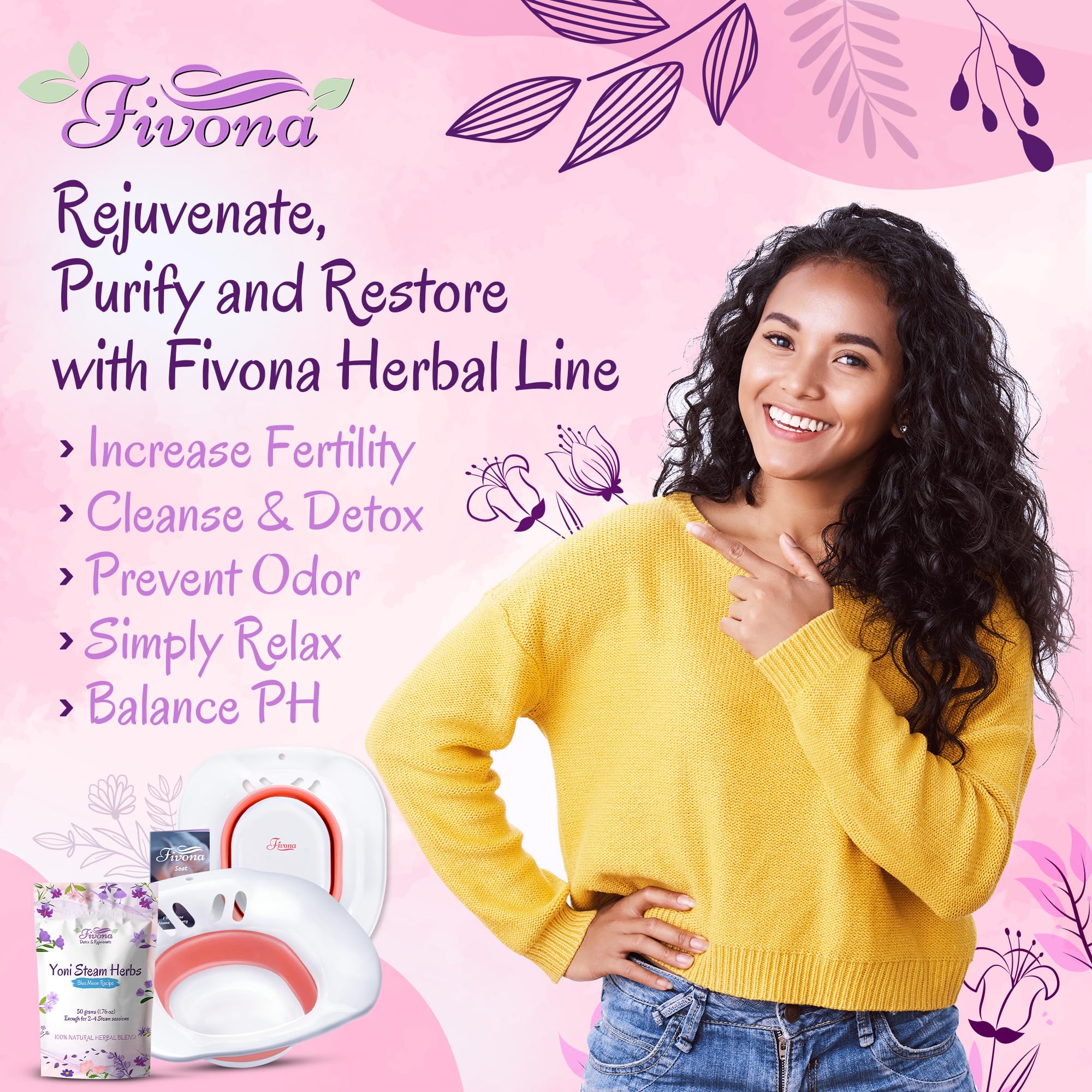 Fivona Yoni Steam Kit 2 in 1 for Herbal V Steaming Sitz Bath Seat with Yoni Steam Herbs Bundle - at Home V-SPA Cleansing Set for Toilet Bowl - Detox and Rejuvenate with All-Natural Herbal Therapy