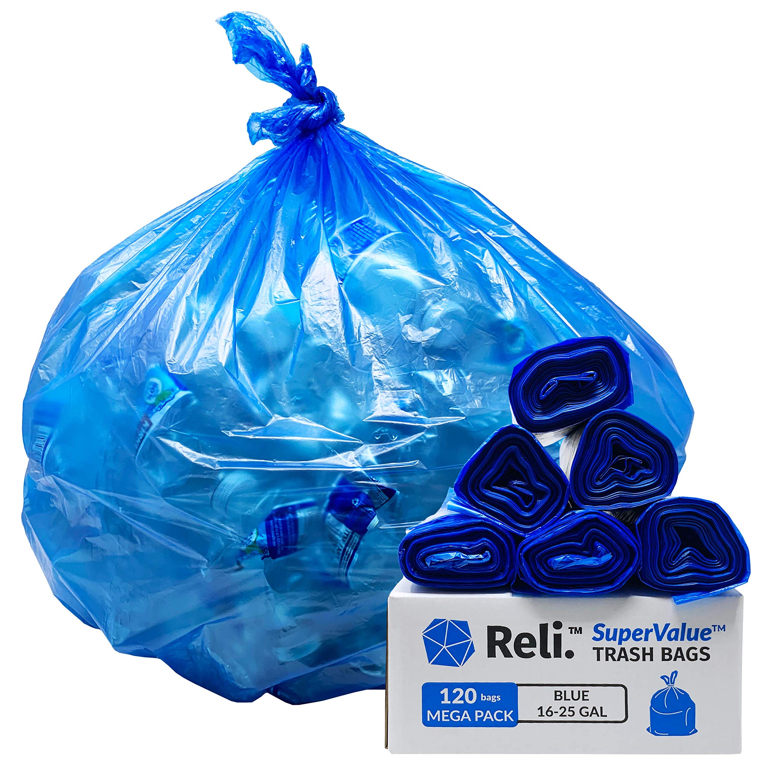 Reli. SuperValue 16-25 Gallon Recycling Bags | 120 Count | Blue Trash Bags