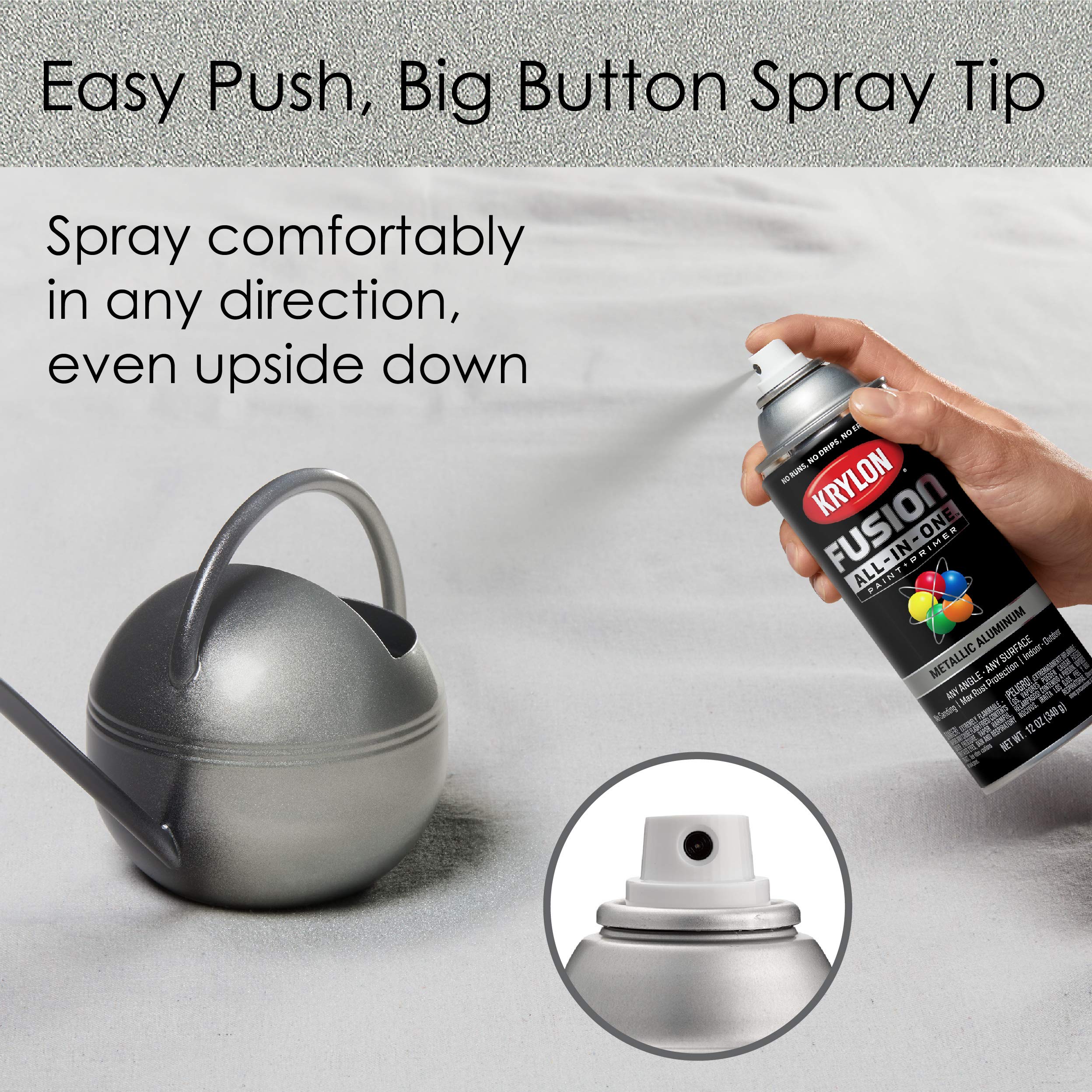 Krylon Fusion All-In-One Adhesive Spray Paint for Indoor/Outdoor Use, 12 oz, Aluminum