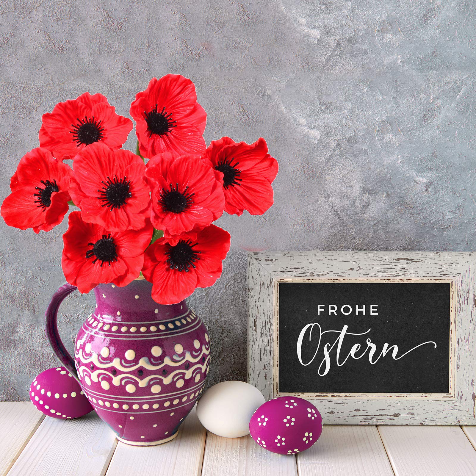24 pcs Artificial Red Flower Stems PU Real Touch Flower Fake Flowers in Red with Black Center 11.6" Tall for Wedding Bouquets Corsages Centerpiece Floral Arrangements