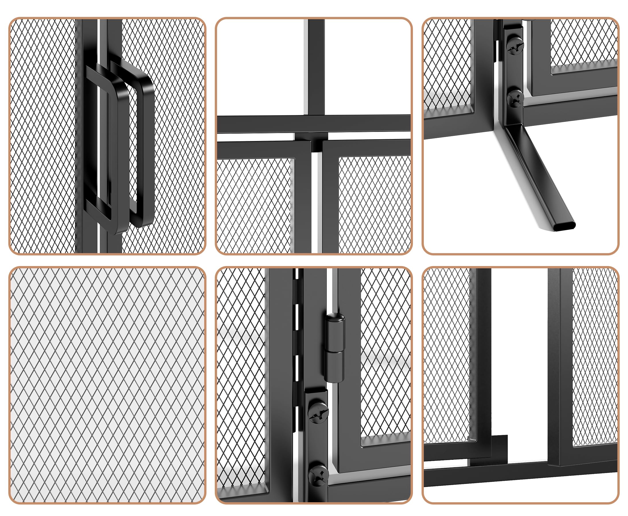 Fire Beauty 3-Panel Folding Fireplace Screen with Magnetic Hinged Doors, Solid Wrought Iron Panels Fire Spark Guard