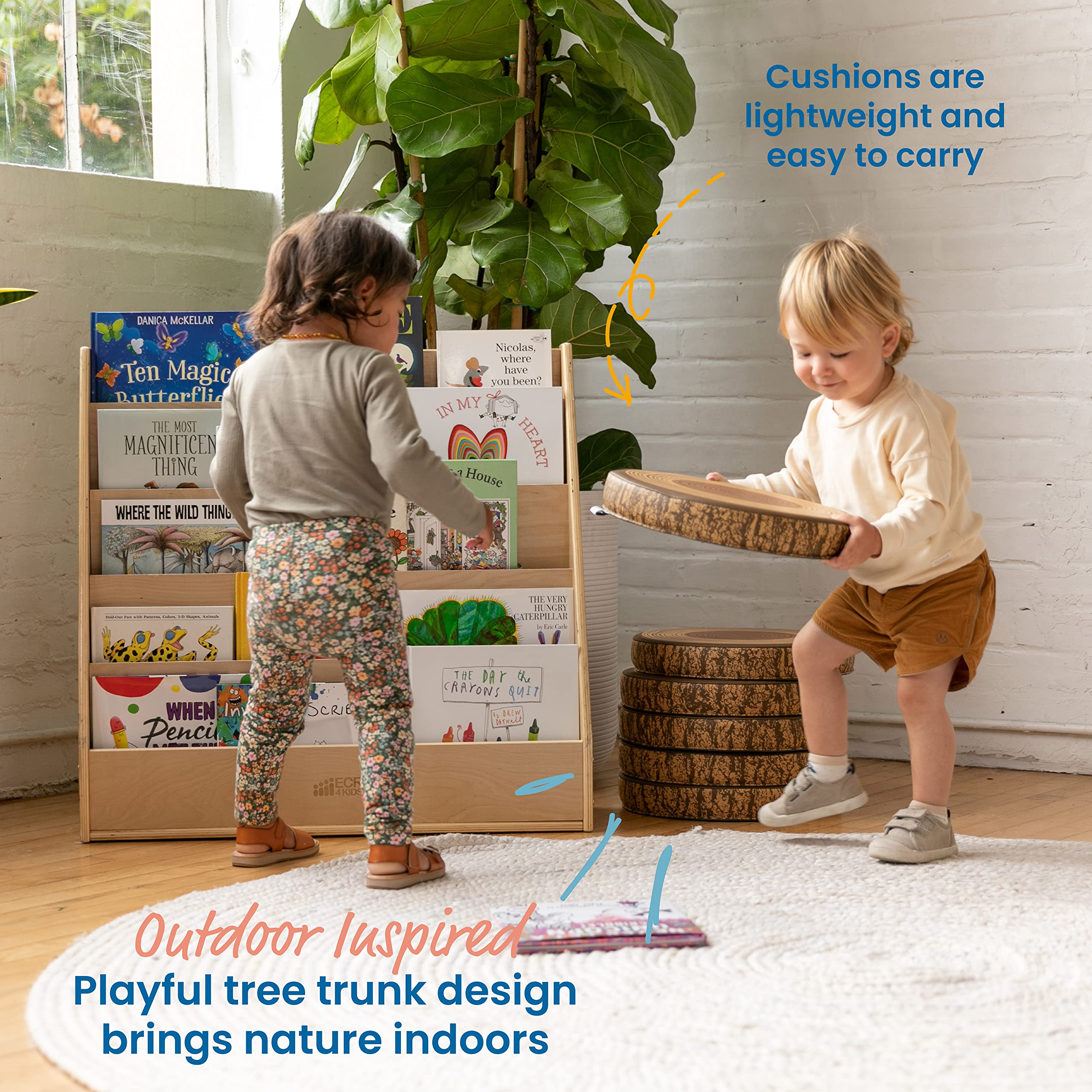 ECR4Kids SoftZone Tree Polyurethane Foam Floor Cushions, Flexible Seating, Chocolate, 6-Pack