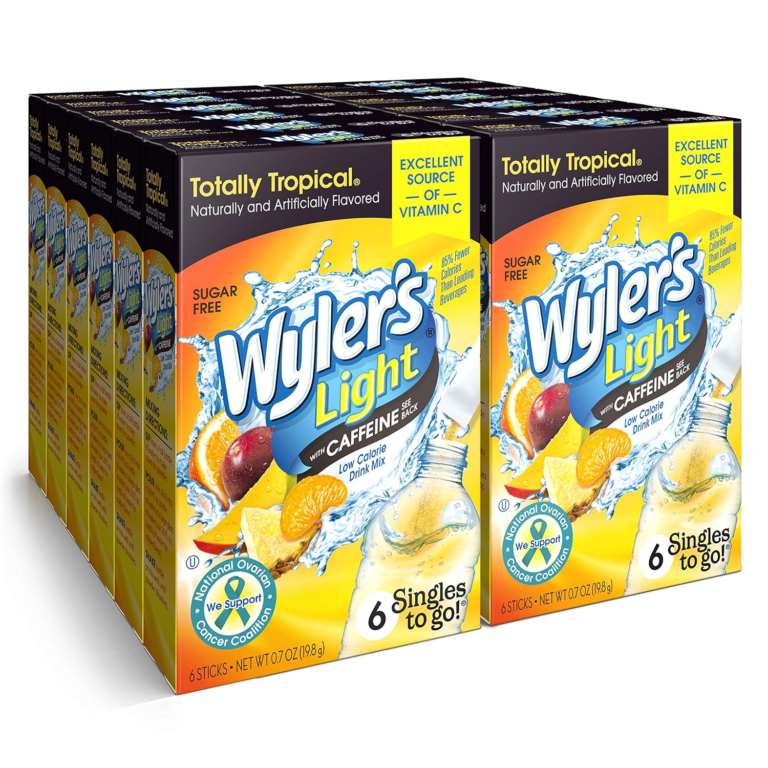 Wyler's Light Singles to Go Caffeinated Drink Mix - Totally Tropical Powder Sticks -72 Total Servings (Pack of 12)