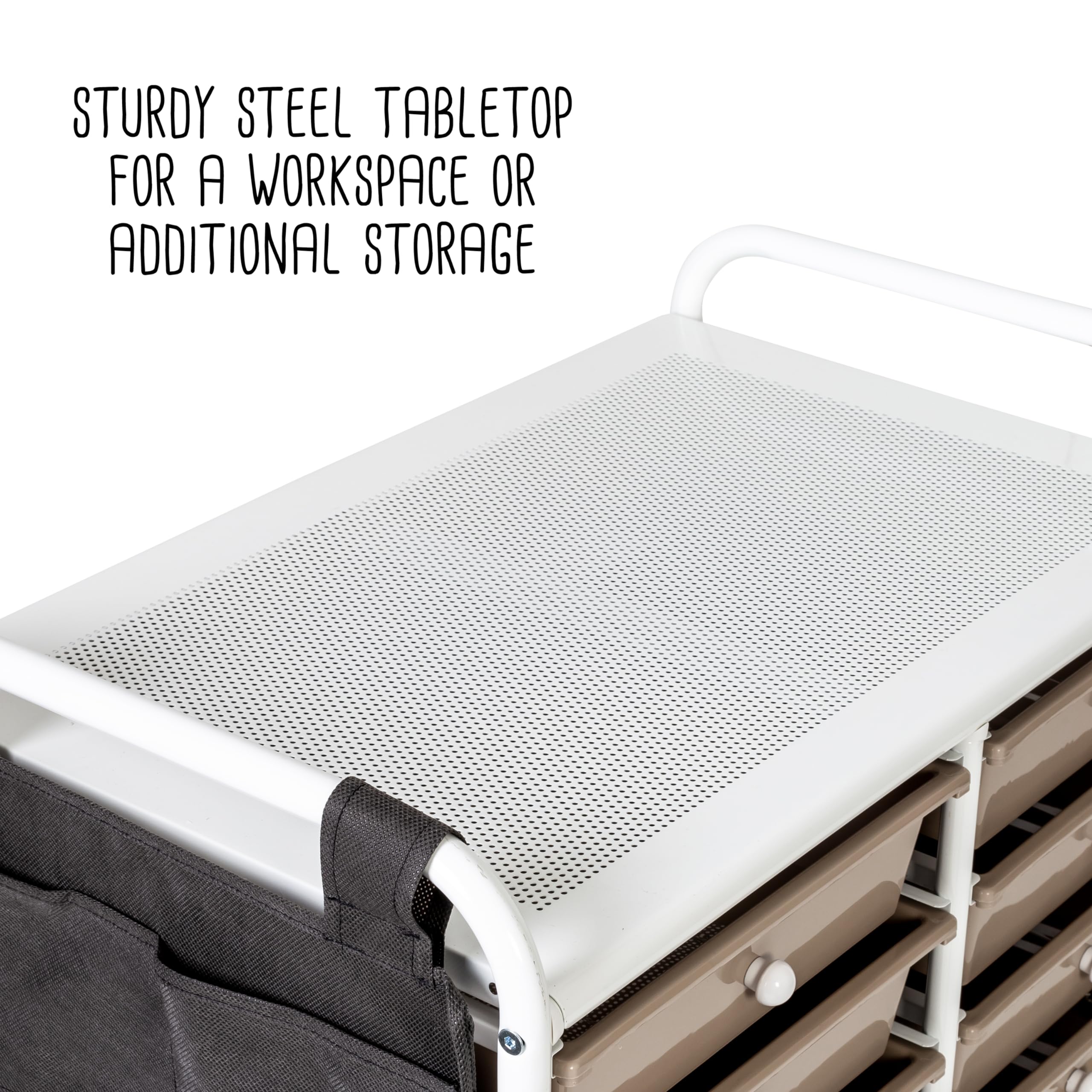 Honey-Can-Do Honey Can Do 12-Drawer Metal Rolling Storage Cart with Side Pockets CRT-09104 White