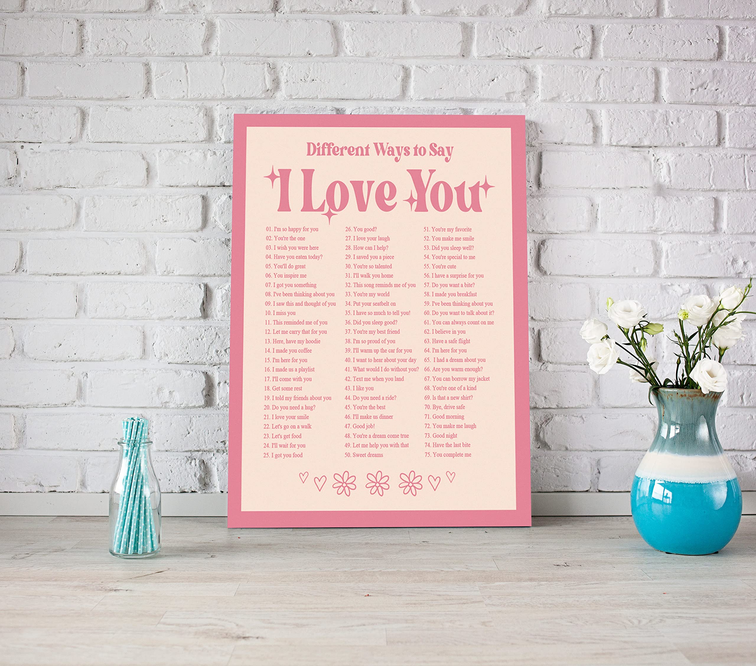 LiTiu Trendy Retro Inspirational Quotes Different Ways To Say I Love You Couple Pink Framed Wall Art Canvas Prints Decor,11''x14'',Valentine’s Gifts Decorations for Bedroom Dorm
