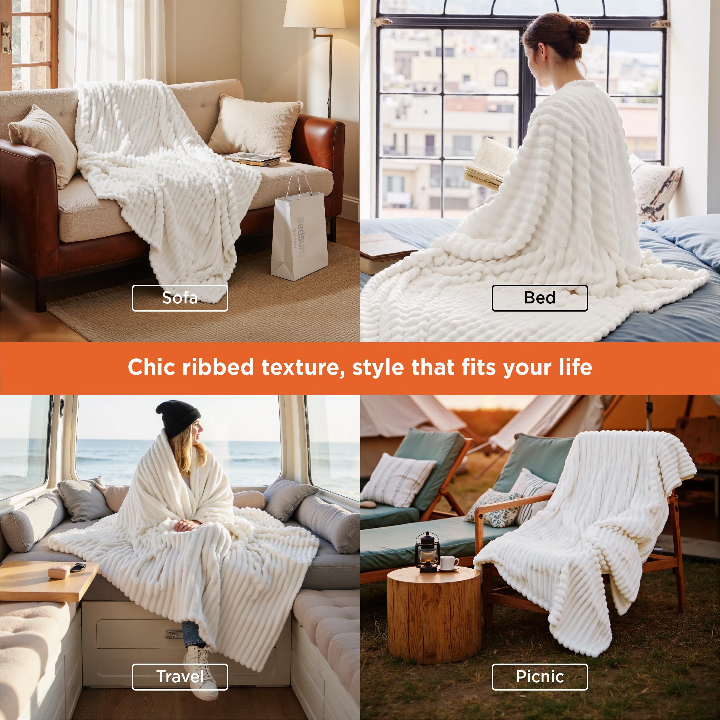 Bedsure GentleSoft White Throw Blanket for Couch - Mothers Gifts Day Birthday Gifts for Women Mom Her, Soft Cozy Fleece Throw Blanket for Girl, Room Home Bedroom Spring Decor, Off White, 50x60 Inches