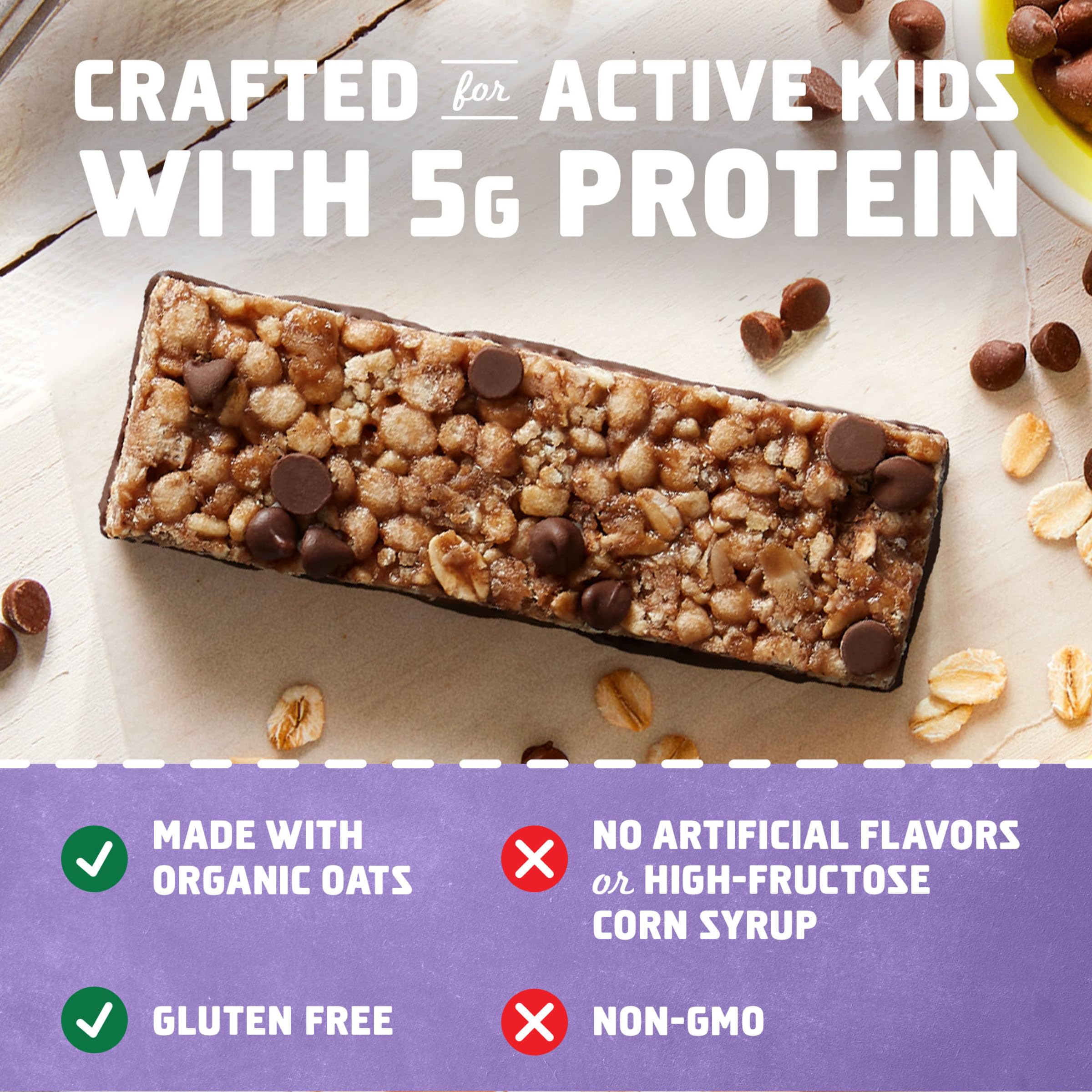 CLIF Kid Zbar Protein - Chocolate Chip - Crispy Whole Grain Snack Bars - Made with Organic Oats - Non-GMO - 5g Protein - 1.27 oz. (5 Pack)
