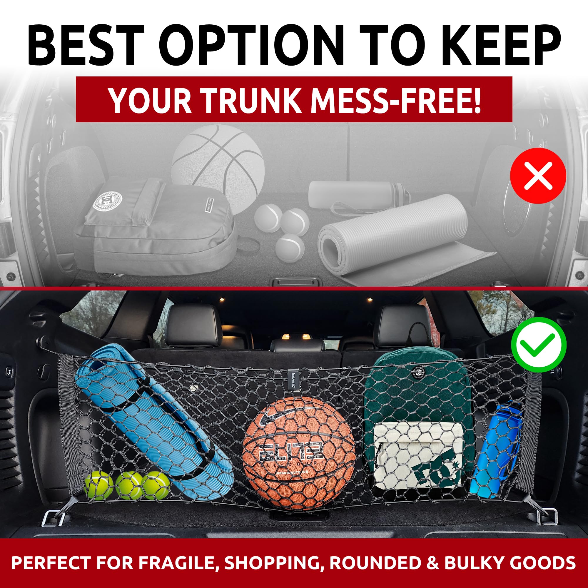 Envelope Style Trunk Mesh Cargo Net - for Jeep Grand Cherokee 2011-2025 Car Accessories - Premium Trunk Organizers and Storage - SUV Truck Cargo Nets - Vehicle Carrier Organizer for Cherokee WK