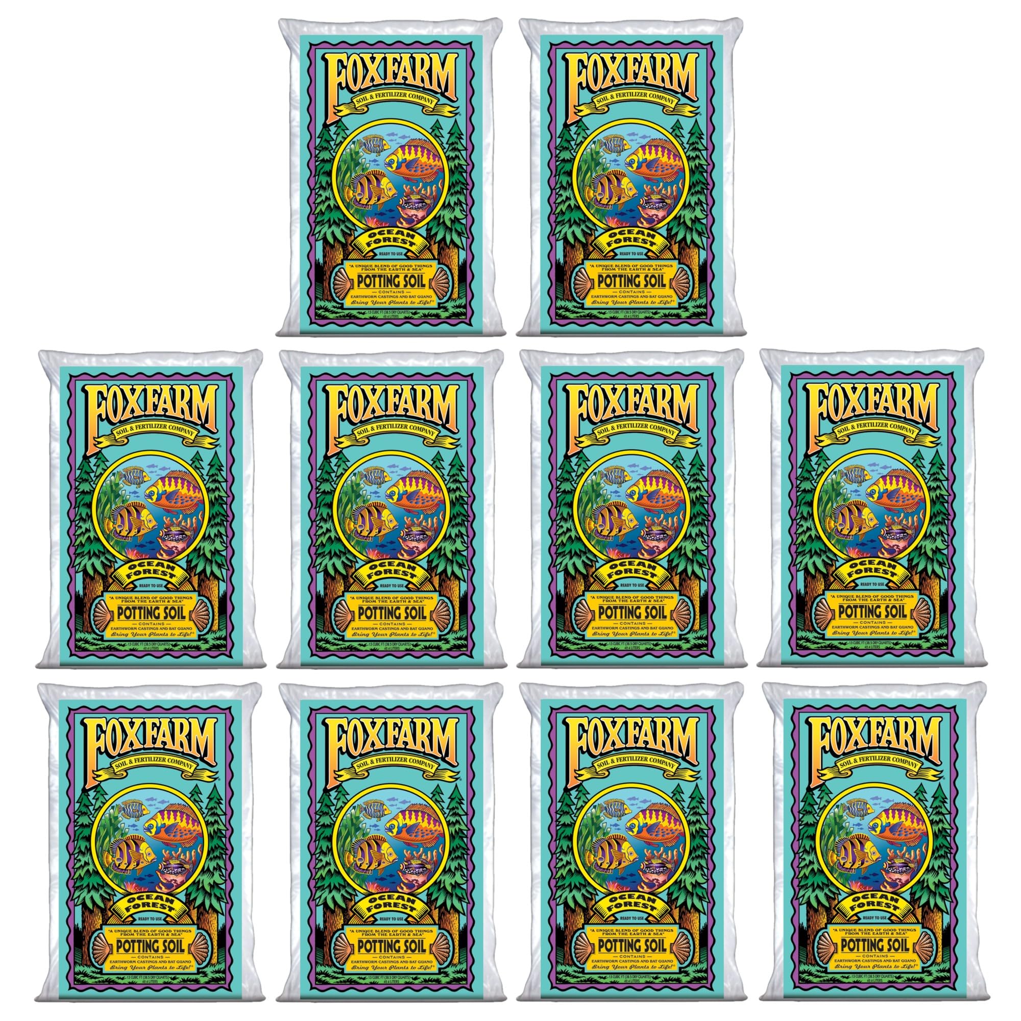 FoxFarm Ocean Forest Potting Soil, 1.5cu ft (Pack of 10) - Light, Aerated Texture, Designed for All Container Plants - pH Adjusted for Optimal Nutrient Uptake, Effectively Retains Moisture