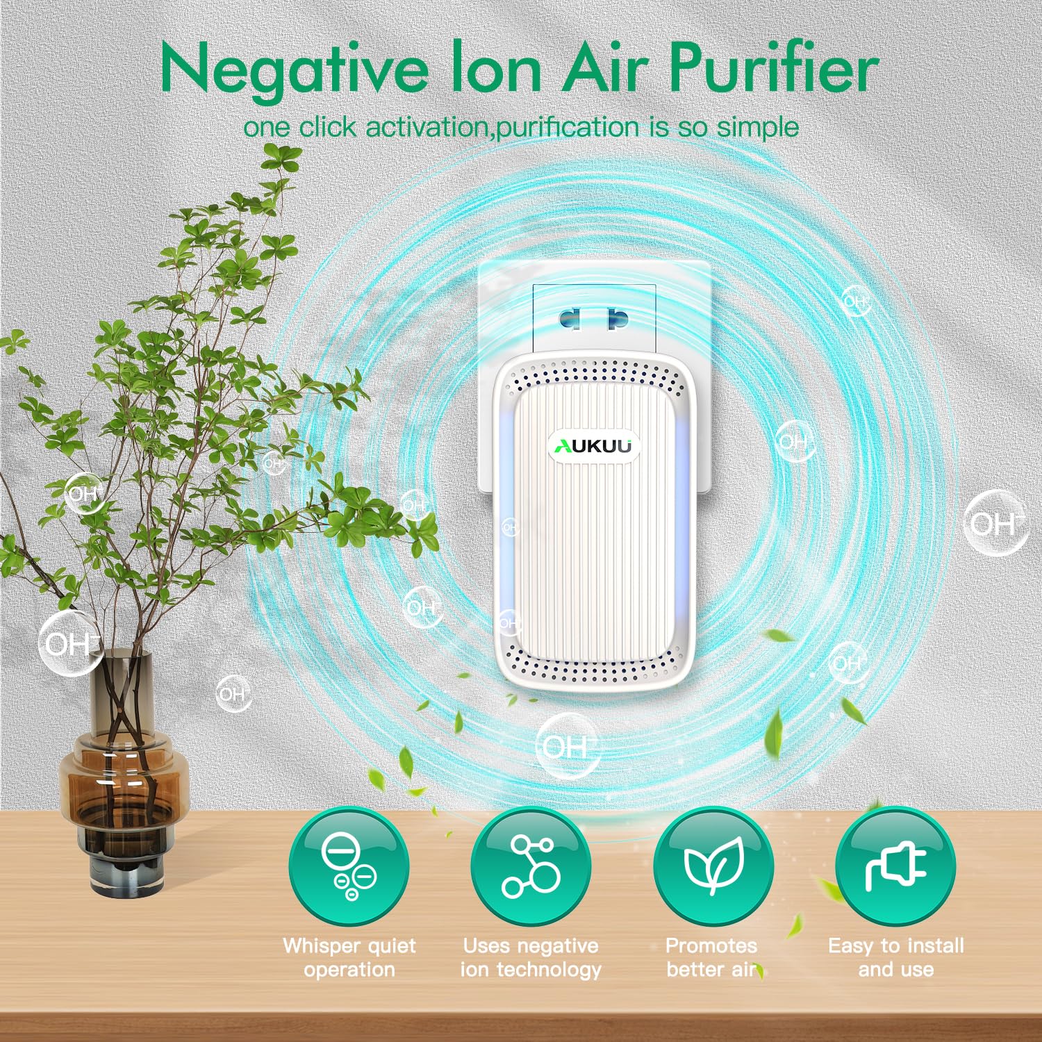 Air Ionizers (4 Pack)- Plug In Negative Ion Air Purifiers - Quiet Air Freshener for Home, Bedroom, Office, Basement - Portable Air Purifier Odor, Smoke, Dust, Pet Smell - Mini Air Cleaner White
