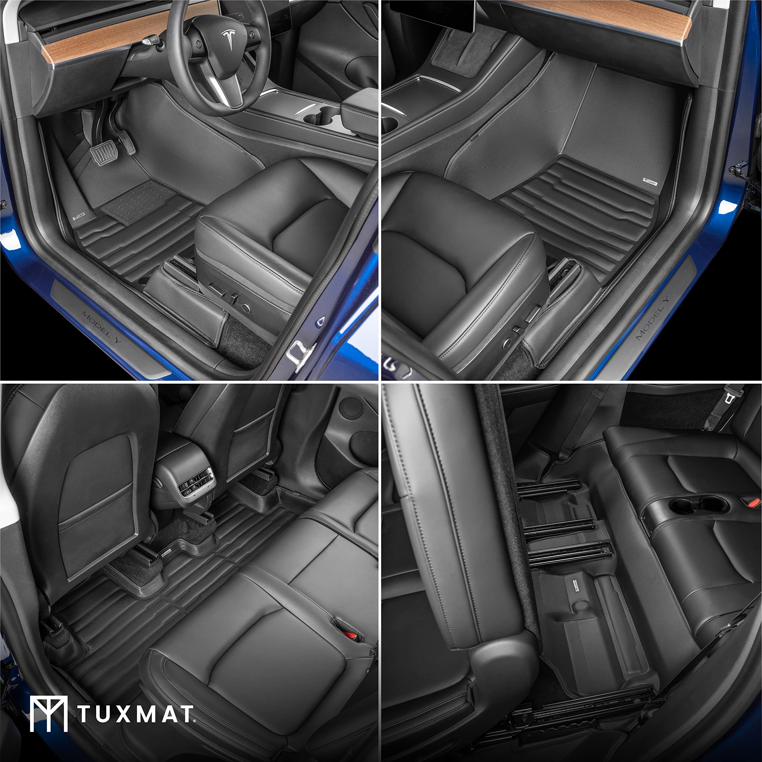 TuxMat - for Tesla Model Y 7-Seater 2020-2025 Models - Custom Car Mats - Maximum Coverage, All Weather, Laser Measured - This Full Set Includes 1st, 2nd and 3rd Rows
