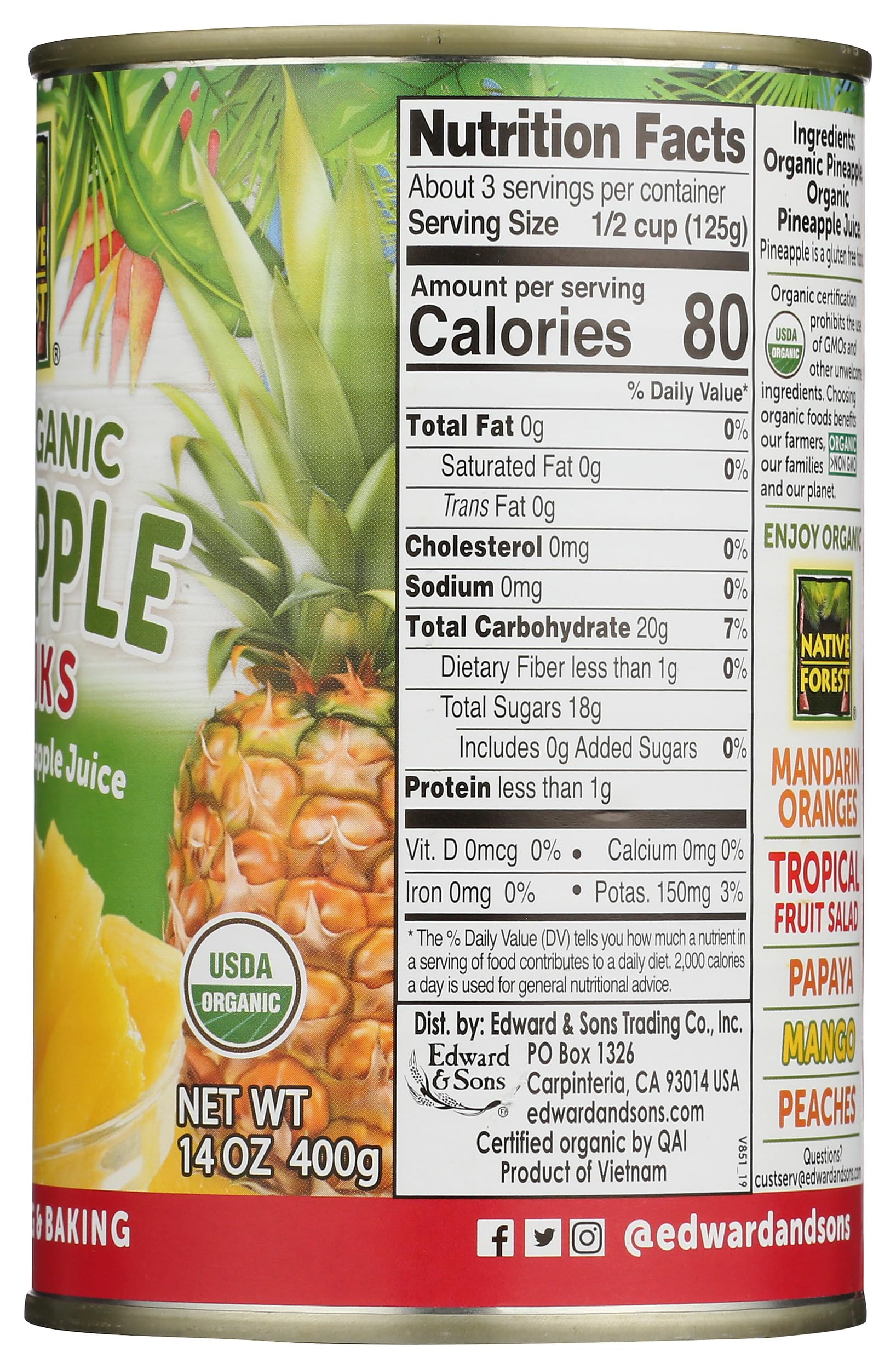 Native Forest Pineapple Chunks, Organic, 14 Oz