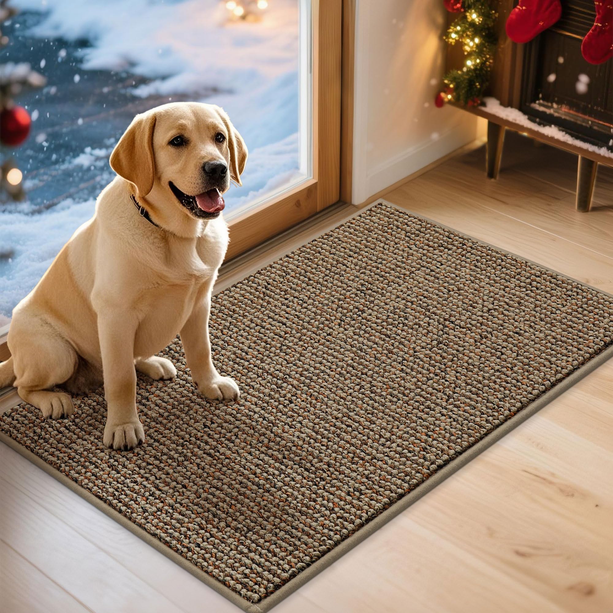 JSEI Dirt Trapper Door Mat 24"x36" Non-Slip Washable Entrance Mat, Dog Doormats, Absorbent & Fade-Resistant Floor Mats, Low Profile Welcome Mats for Entryway, Front Door, and Inside Entrance, Beige