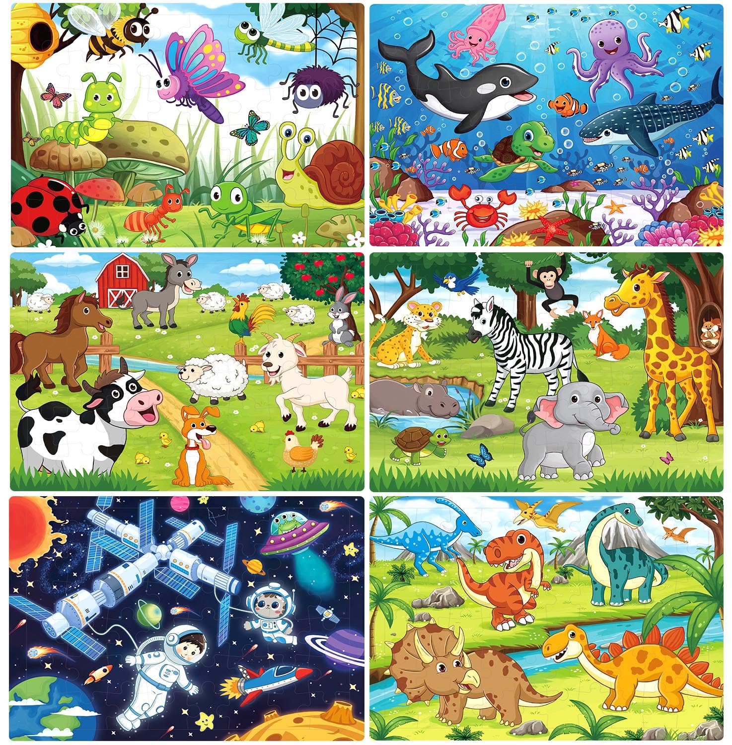 Puzzles for Kids Ages 4-6 4-8, Wooden Jigsaw Puzzles 48-60 Pieces for Toddler Children Learning Educational Puzzles 4 5 6 7 8 Year Toys for Boys and Girls (6 Puzzles)