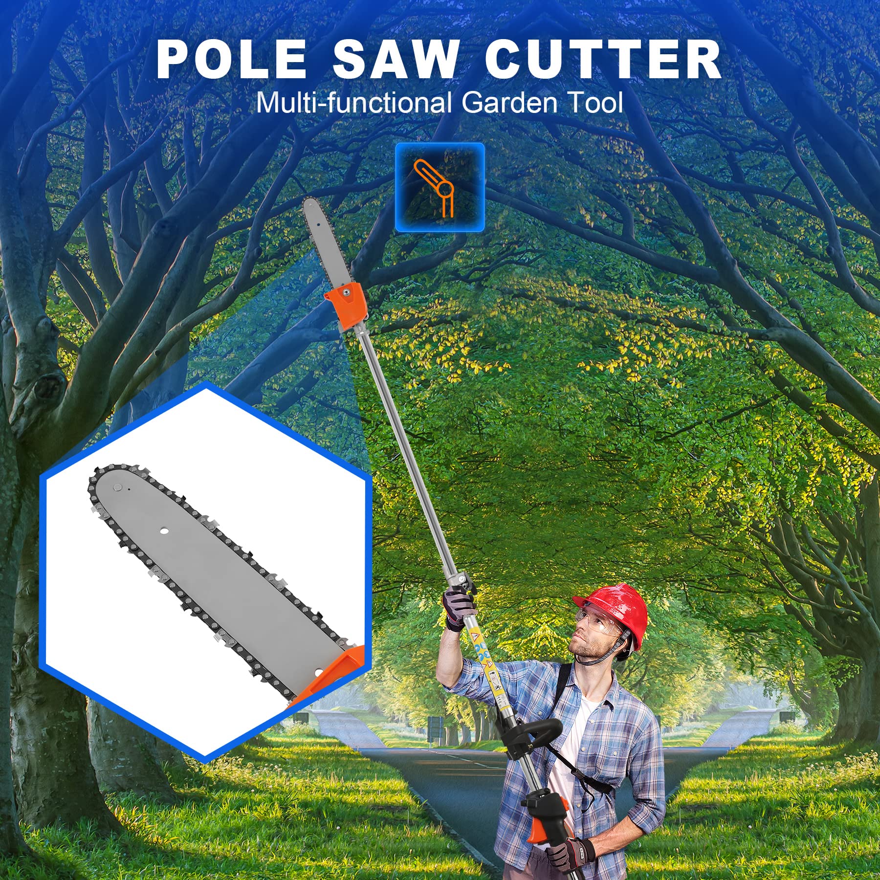 Iglobalbuy 52cc 2-Stroke 5 in 1 Garden Hedge Trimmer Combo, Gas Powered Long Reach Pole Saw Grass String Trimmer Brush Tree Cutter Pruner Weed Eater Multi Functional Garden Trimming Tools