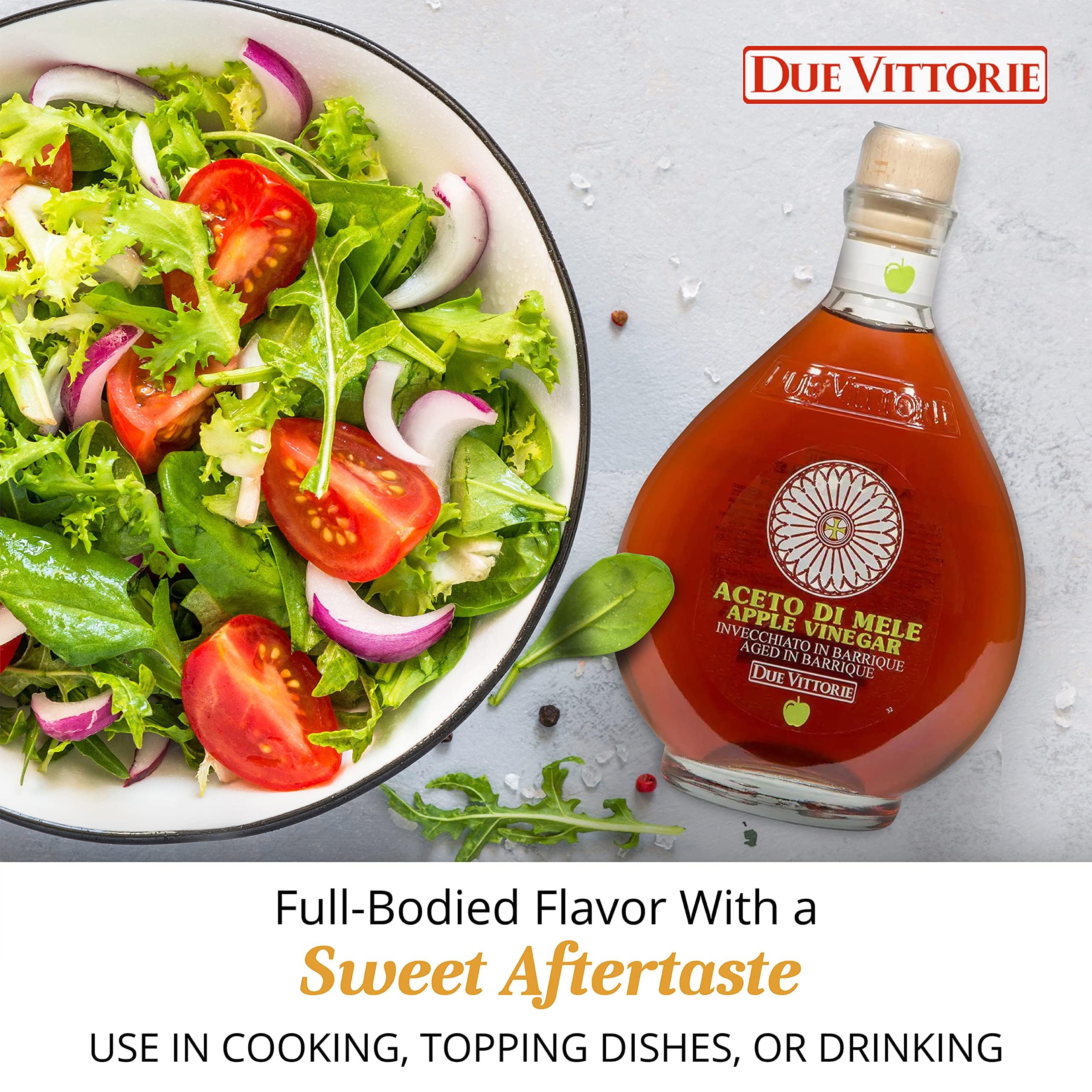 Due Vittorie Apple Vinegar - Easy to Drink Raw Apple Cider Vinegar Aged in Barrique Wine Barrels, Gourmet Vinegar for Cooking, Imported From Italy, All Natural - 16.9 fl oz / 500ml