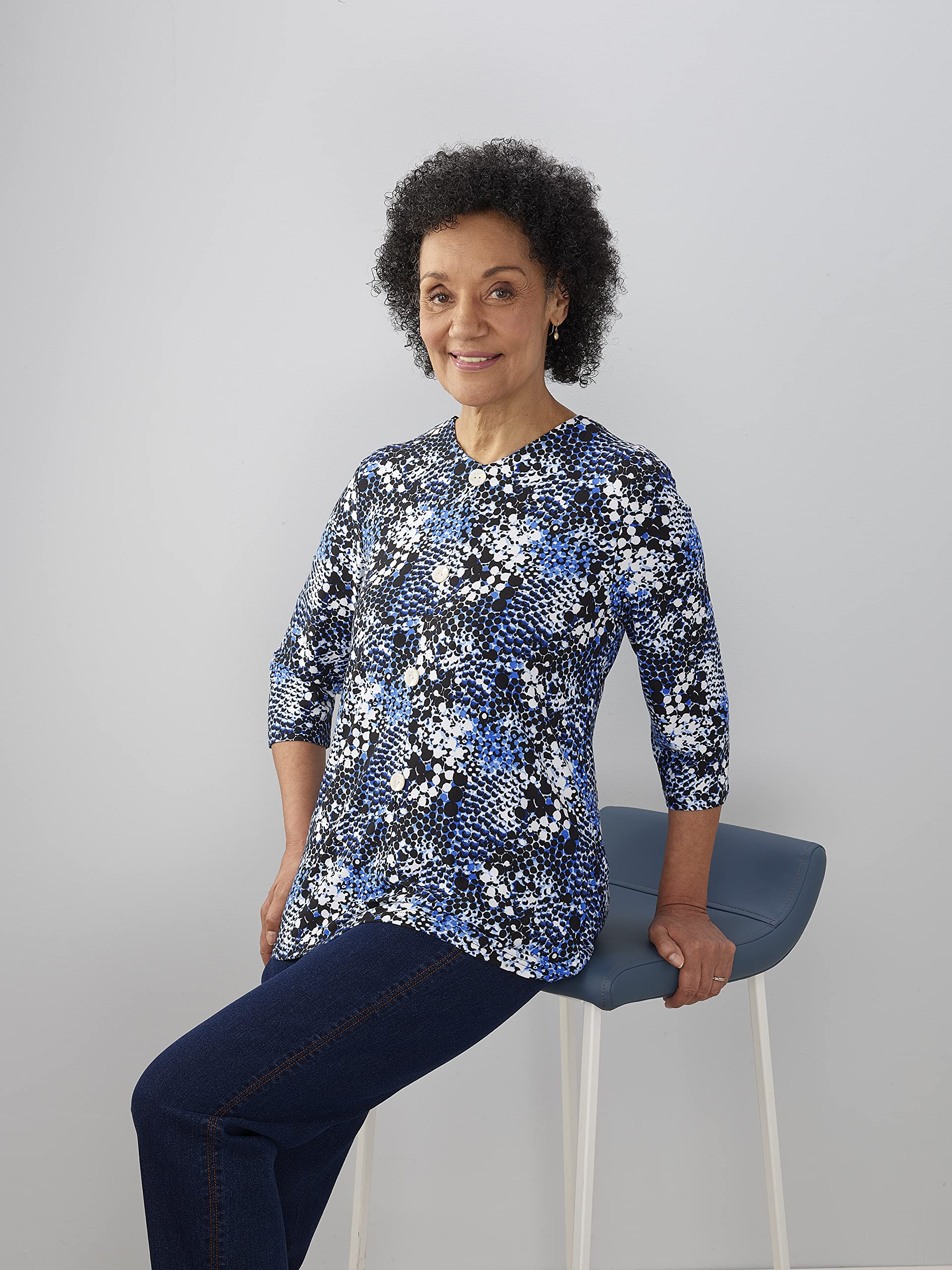 Women’s Open-Back Adaptive Faux Button Top - Leafy Floral 2XL