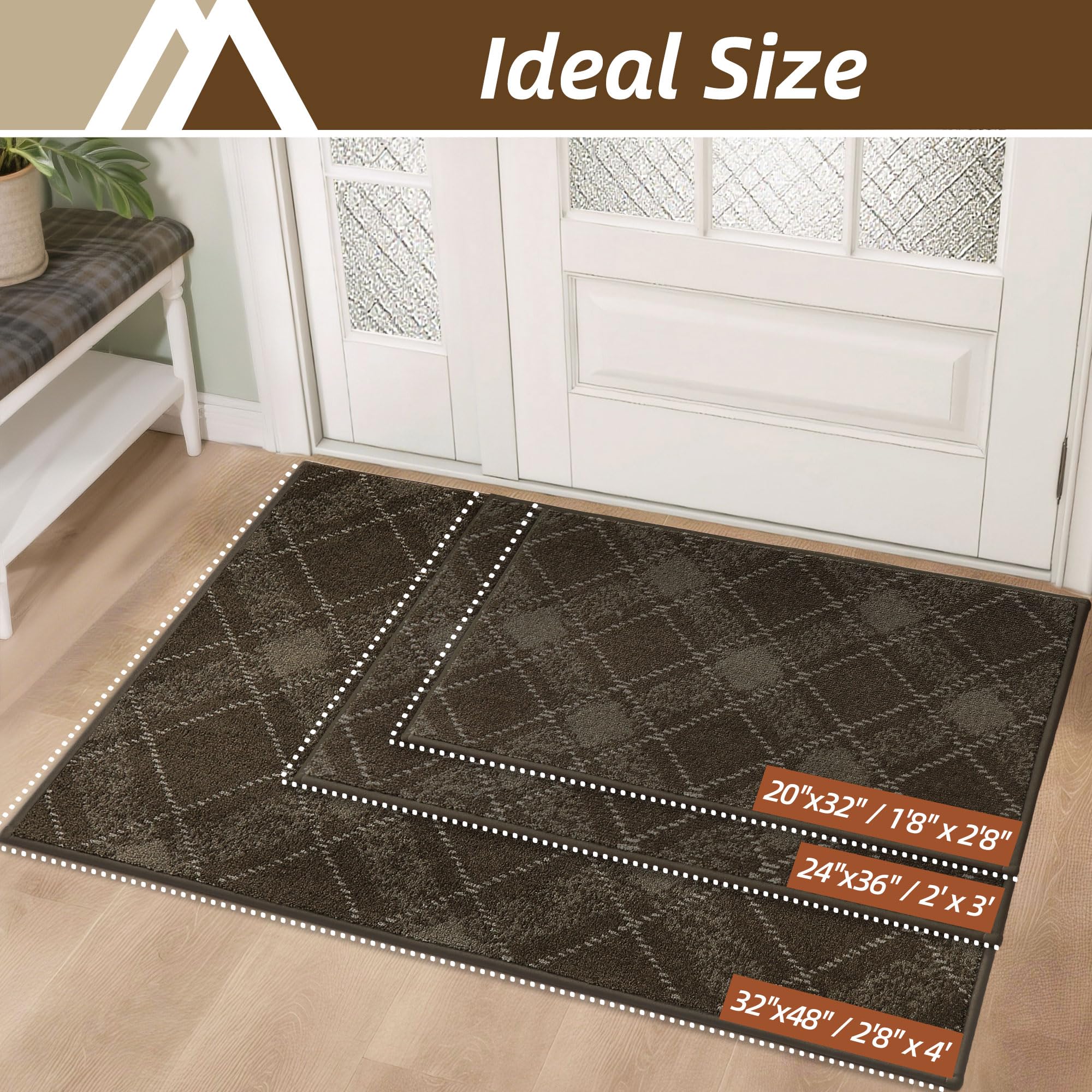 COSY HOMEER Plaid Door Mat 32" x 48",Dirt Trapper Entryway Rugs,Non-Slip Washable Farmhouse Doormat,Low Profile Welcome Mats for Muddy Paws Brown
