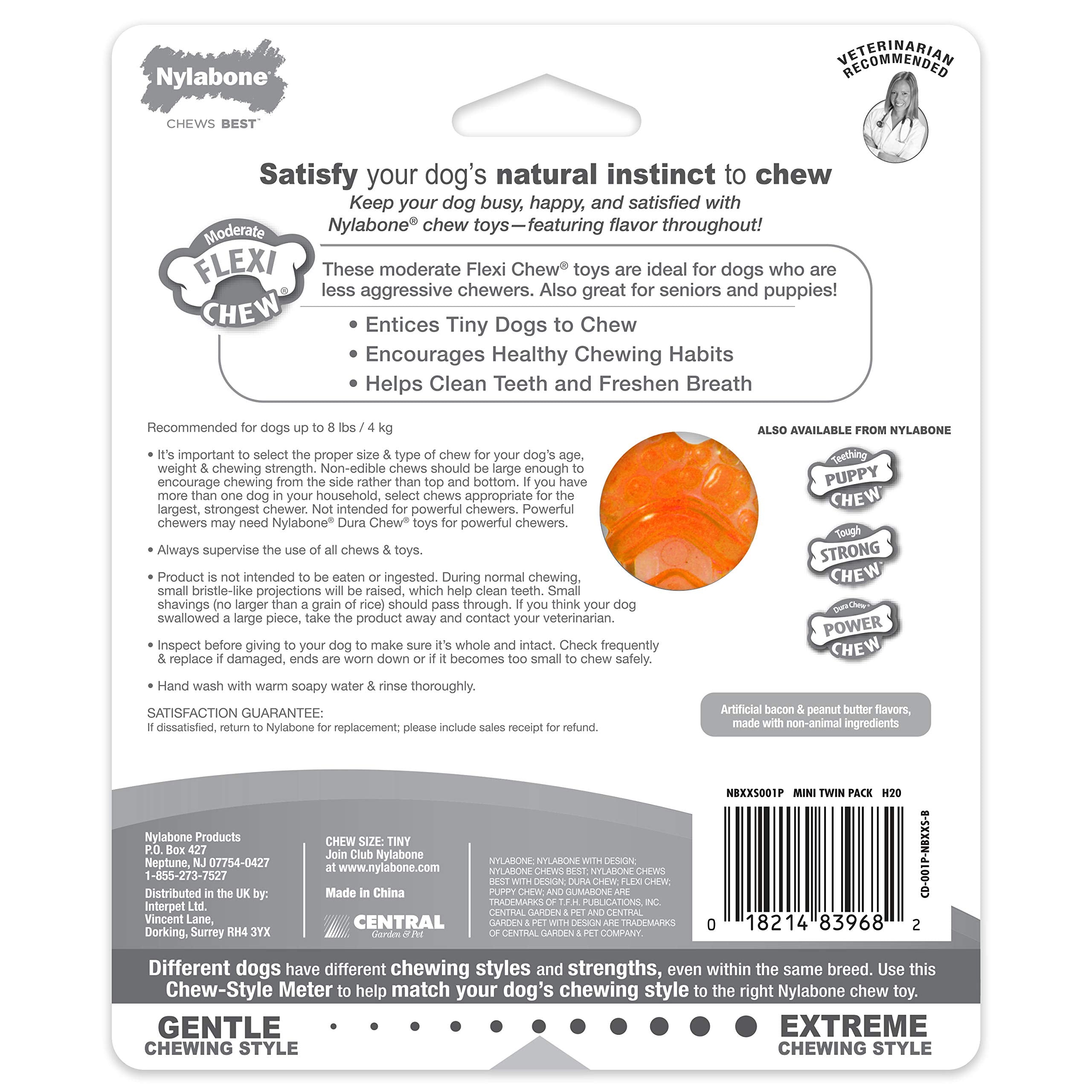 Nylabone Moderate Chew Flexi Chew Bone Peanut Butter & Bacon XX-Small/Tiny (2 Count)