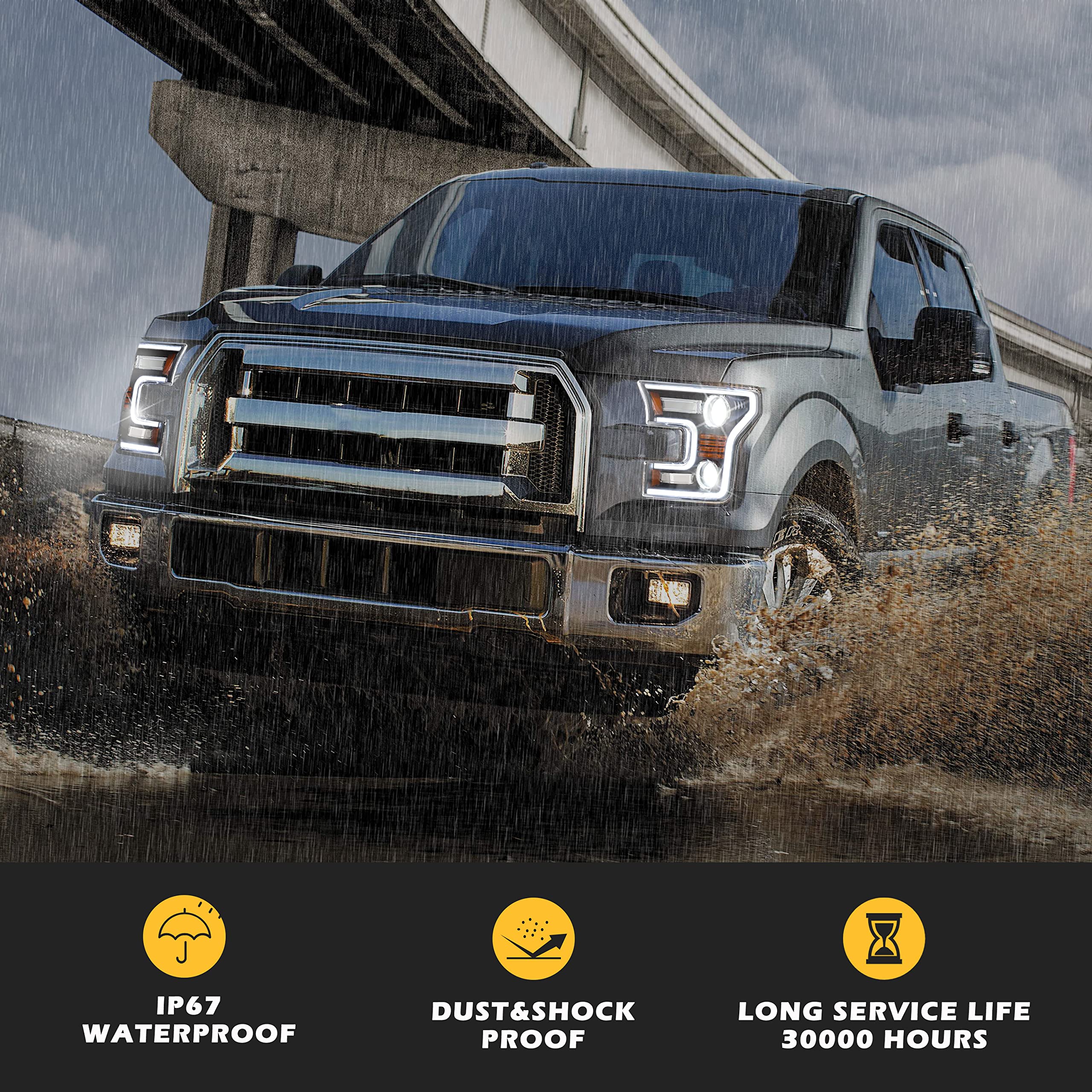 POKIAUTO Full LED Headlights for F150 15-17, DOT Approved LED Headlights Assembly with Switchback DRL Dynamic Animation Sequential Turn Signal for Ford F-150 2015-2017 (2PCS)