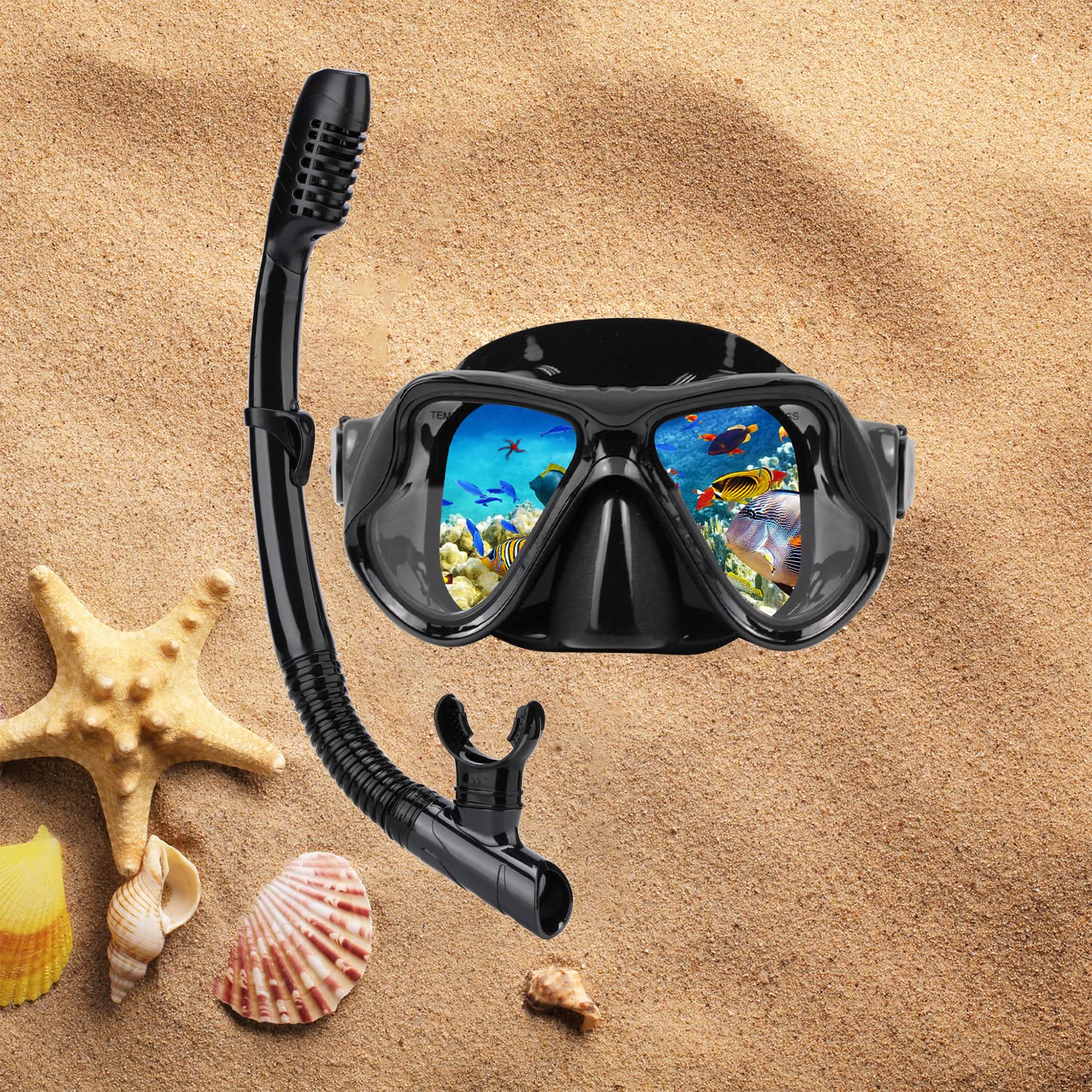 DIPUKI Snorkeling Gear for Adults Snorkel mask Set Scuba Diving mask Dry Snorkel Swimming Glasses Swim Dive mask Nose Cover Youth Diving (Black+Pink(2 Pack))