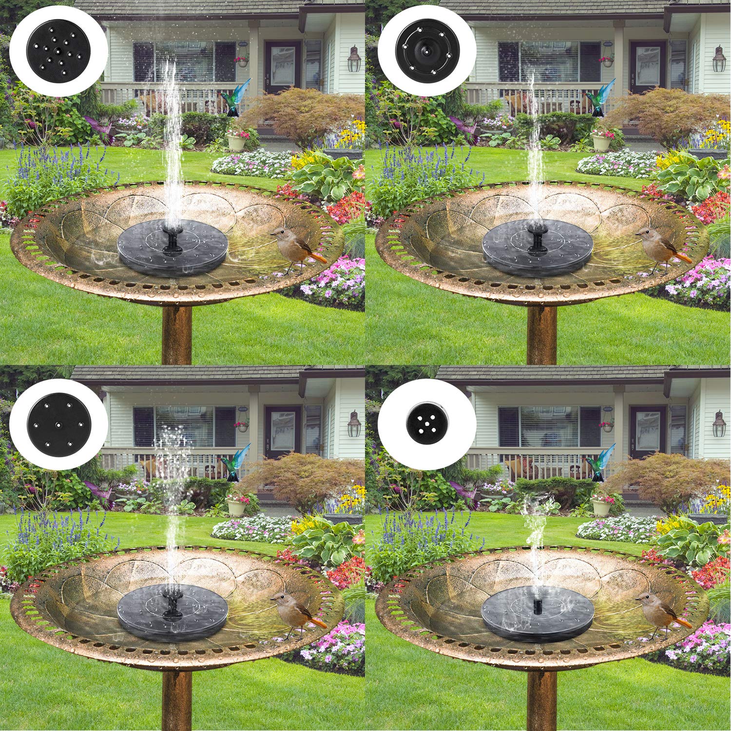 Mademax 1W Solar Bird Bath Fountain Pump, Solar Fountain with 6 Nozzle, Free Standing Floating Solar Powered Water Fountain Pump for Bird Bath, Garden, Pond, Pool, Outdoor