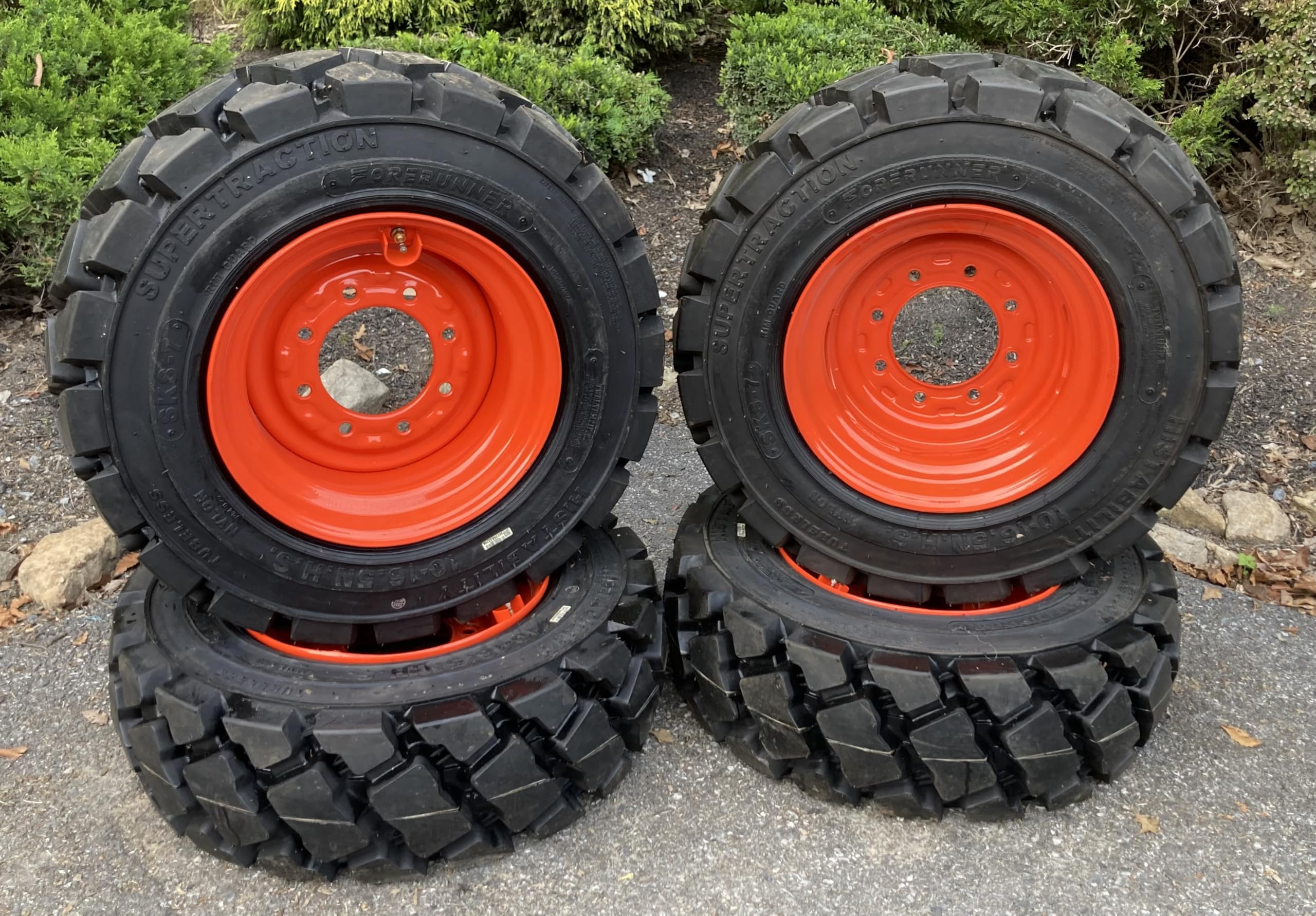Set of 4-Heavy Duty 10-16.5 Forerunner SKS-7 Skid Steer Tires on Wheels/Rims (8 lug) for Bobcat -12PLY-10X16.5 -Heavy duty non-directional tread pattern designed for extreme surfaces