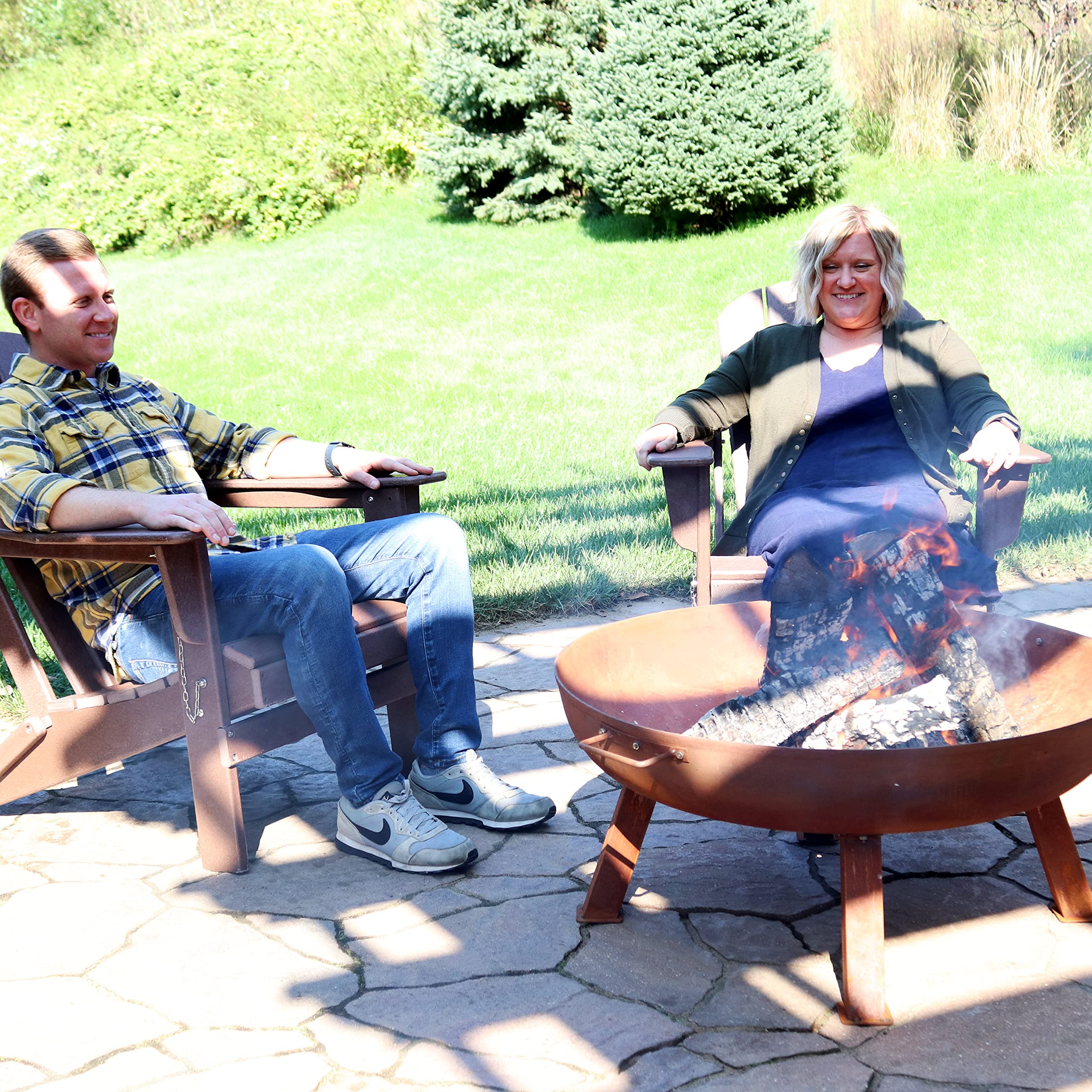 Sunnydaze 34-Inch Cast Iron Heavy-Duty Fire Pit for Outside - Wood-Burning Outdoor Fire Pit Bowl with Handles - Oxidized Finish