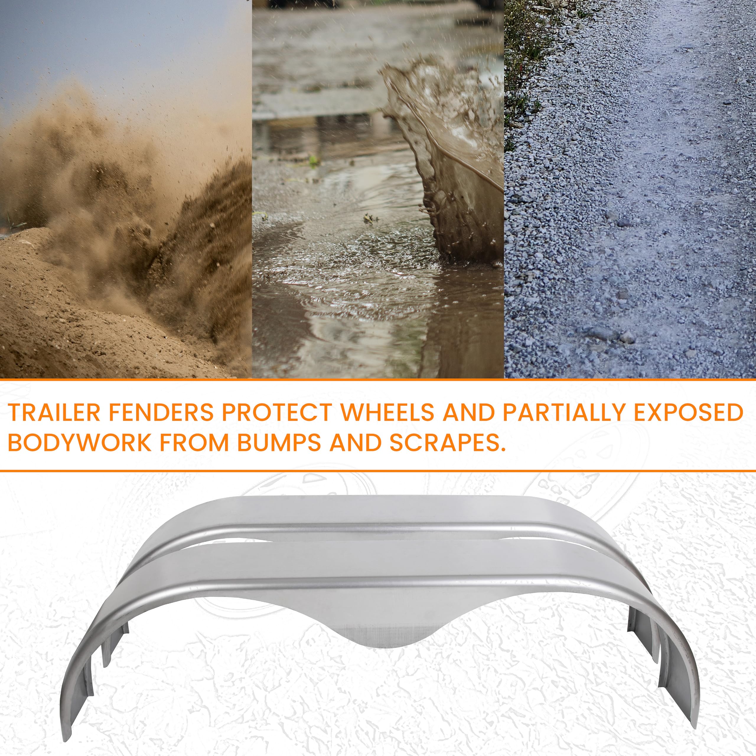 ECOTRIC 2Pcs Tandem Trailer Fender Double Axle Compatible with 13-15 Inch Wheels Teardrop Pair Enclosed Trailers 9" x 66" x 19.5" - Cold Rolled Steel
