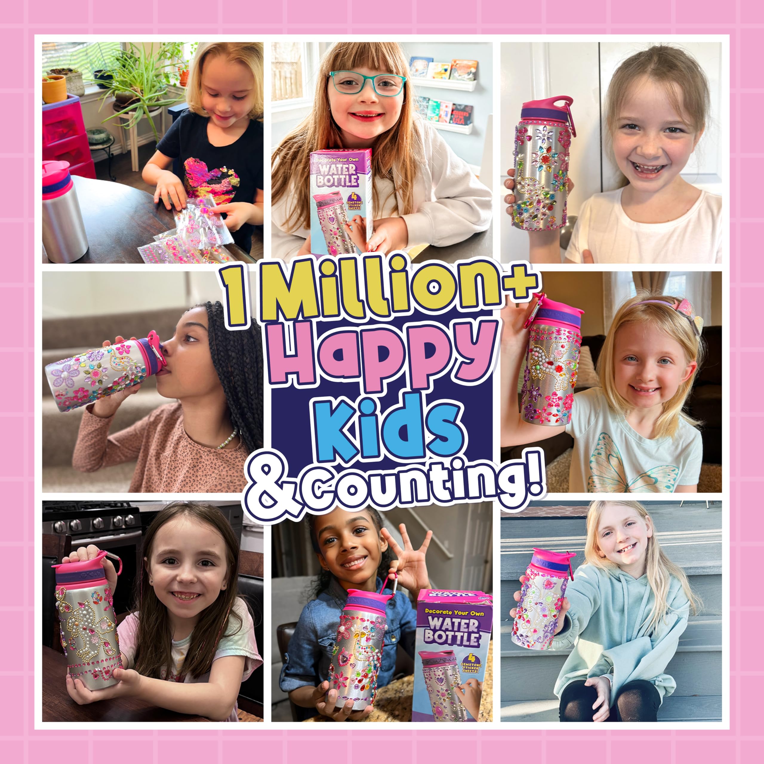 PURPLE LADYBUG Decorate Your Own Water Bottle Kits for Girls - 5 6 7 8 Year Old Girl Gifts, Girl Birthday Easter Gifts for Kids, Arts and Crafts for Kids Ages 6-8 Girls Water Bottles for School Girls