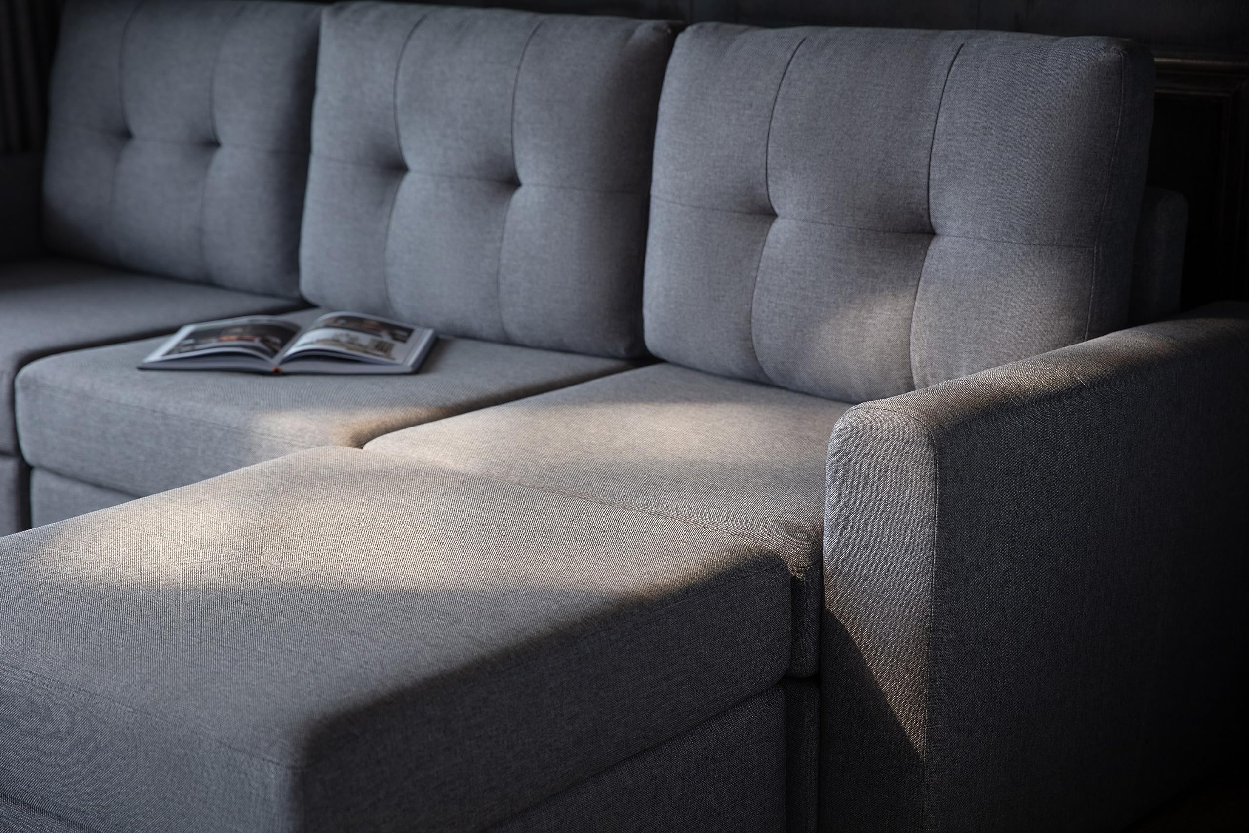 LINSY HOME Oversized Modular Couch, Rubik III 6 Seat Convertible Sectional Sofa with Chaise, U Shaped Sleeper Sofa with Storage, All Covers Changeable Washable, Dark Grey