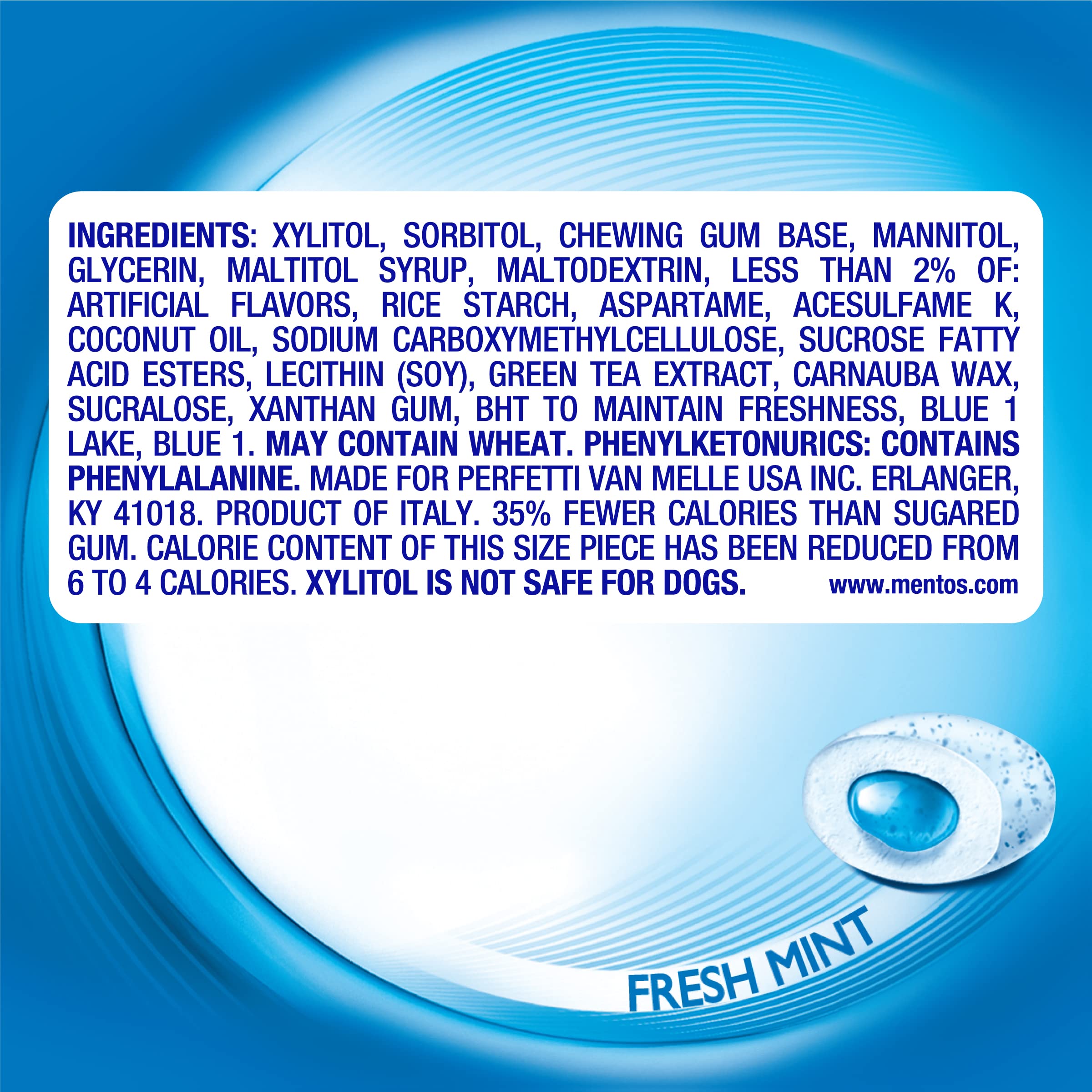 Mentos Pure Fresh Sugar-Free Chewing Gum with Xylitol, Fresh Mint, 120 Piece Resealable Bag ( Pack of 4)