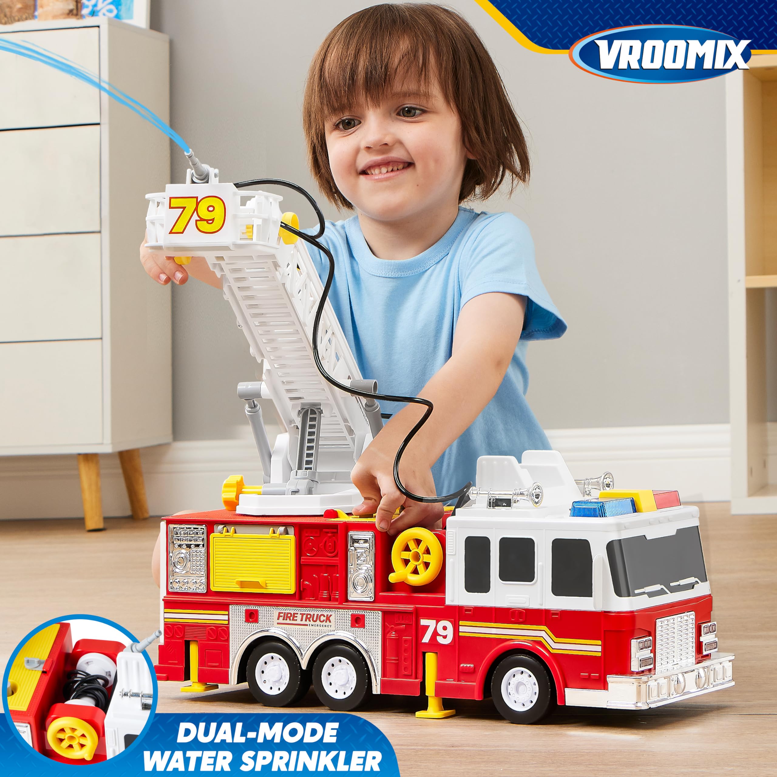 JOYIN Extra Large 33-inch Ladder Fire Truck Toy for Kids 3+ - Lights, Sirens, Hose, Pump