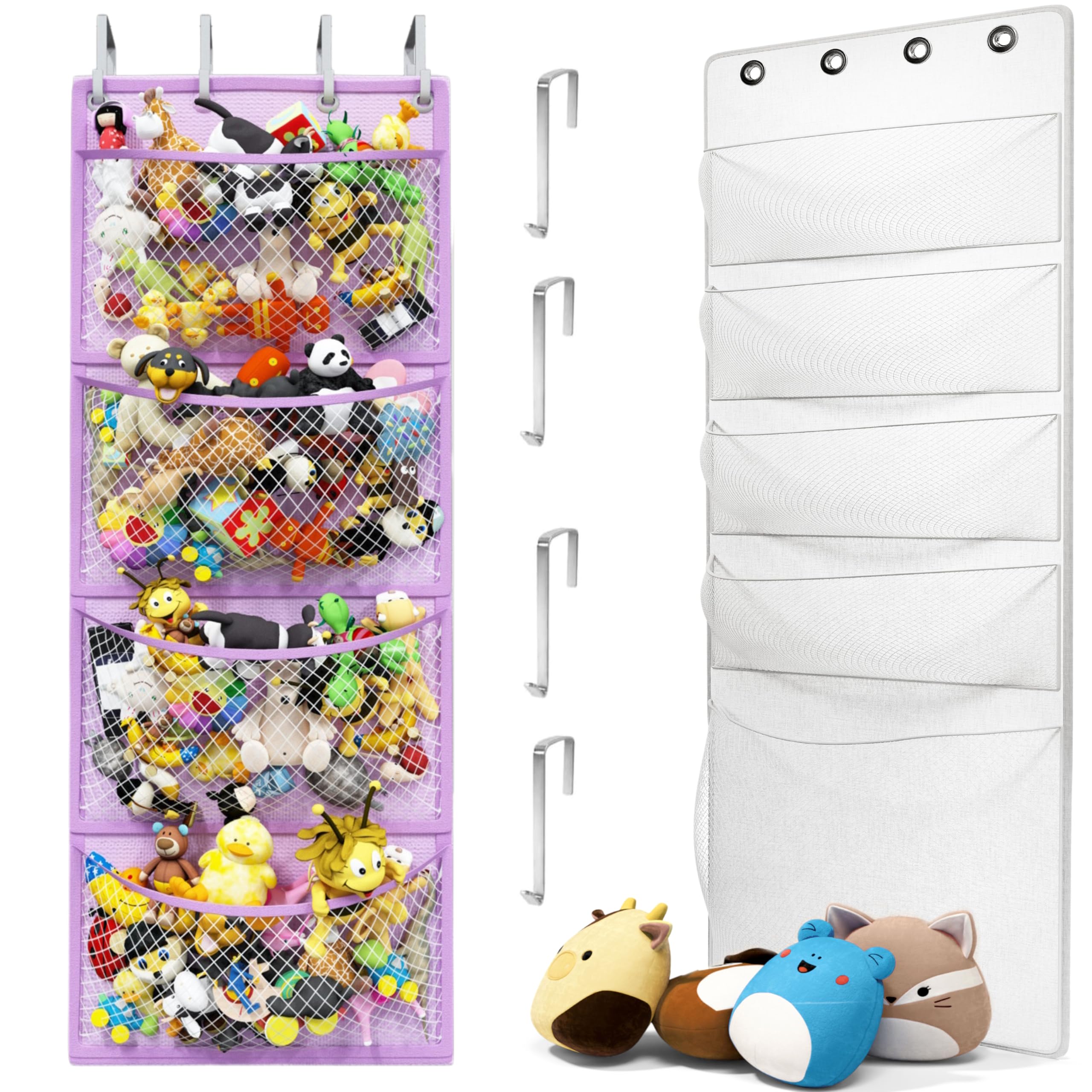 Honeyera Complete Plush & Toy Storage Bundle Purple Stuffed Animal Organizer & Squishmallow Holder – Quick Install, Perfect for Small Spaces