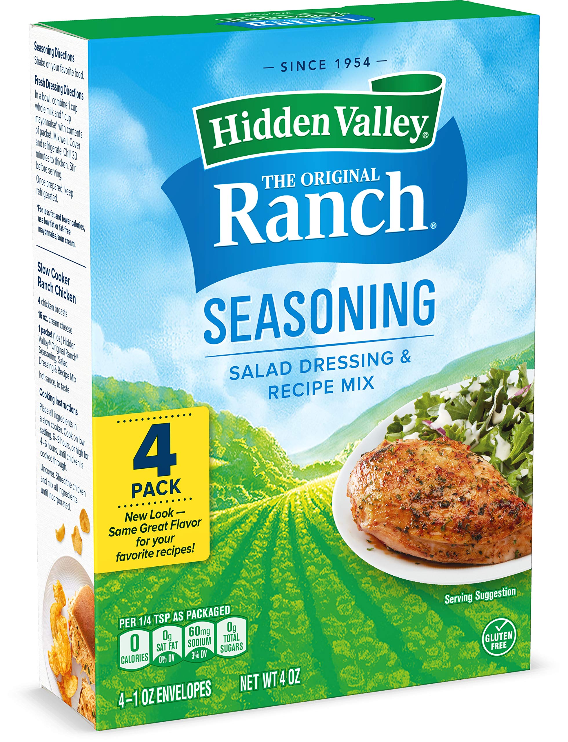 Hidden Valley Original Ranch Salad Dressing and Seasoning Mix, 1 Ounce Packet, Pack of 4 (Package May Vary)
