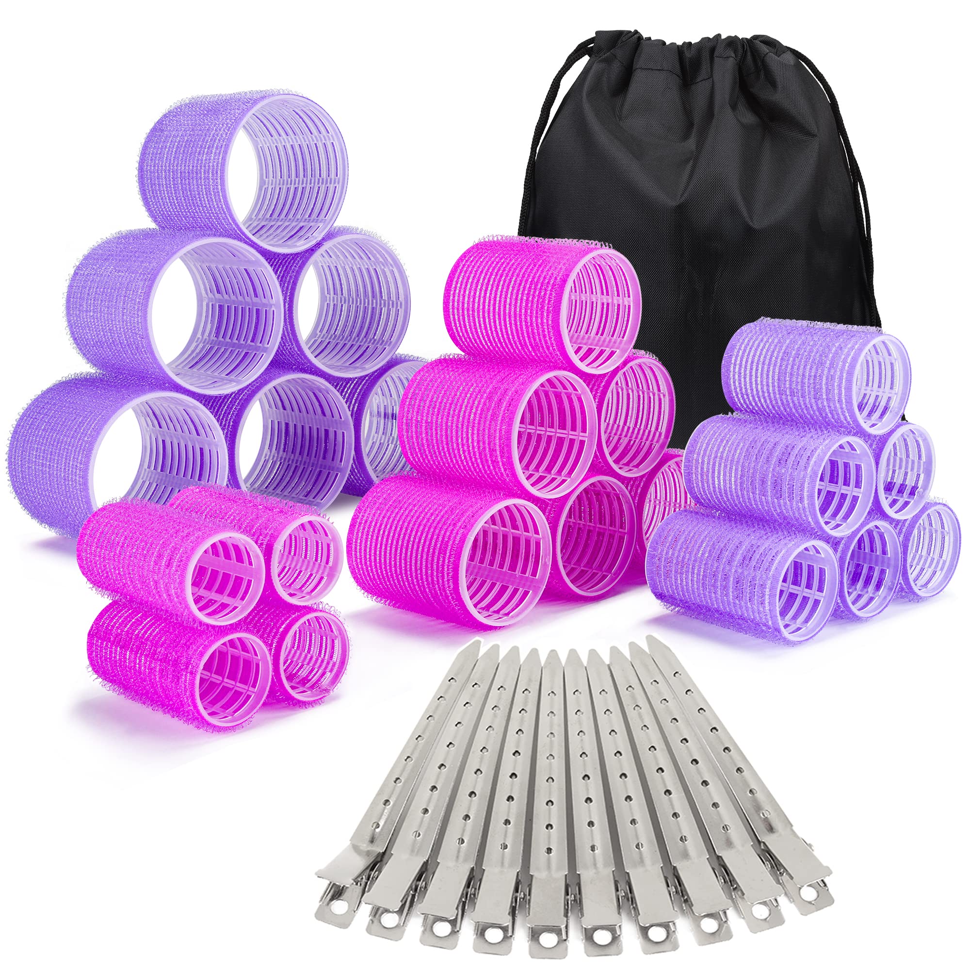 33 Pcs Hair Rollers set, Self Grip Hair Rollers for Long Medium Short Hair, ELASO Jumbo Large medium Hair Curlers (22 Velcro Rollers + 10 Stainless steel Clip +1 Storage Bag)