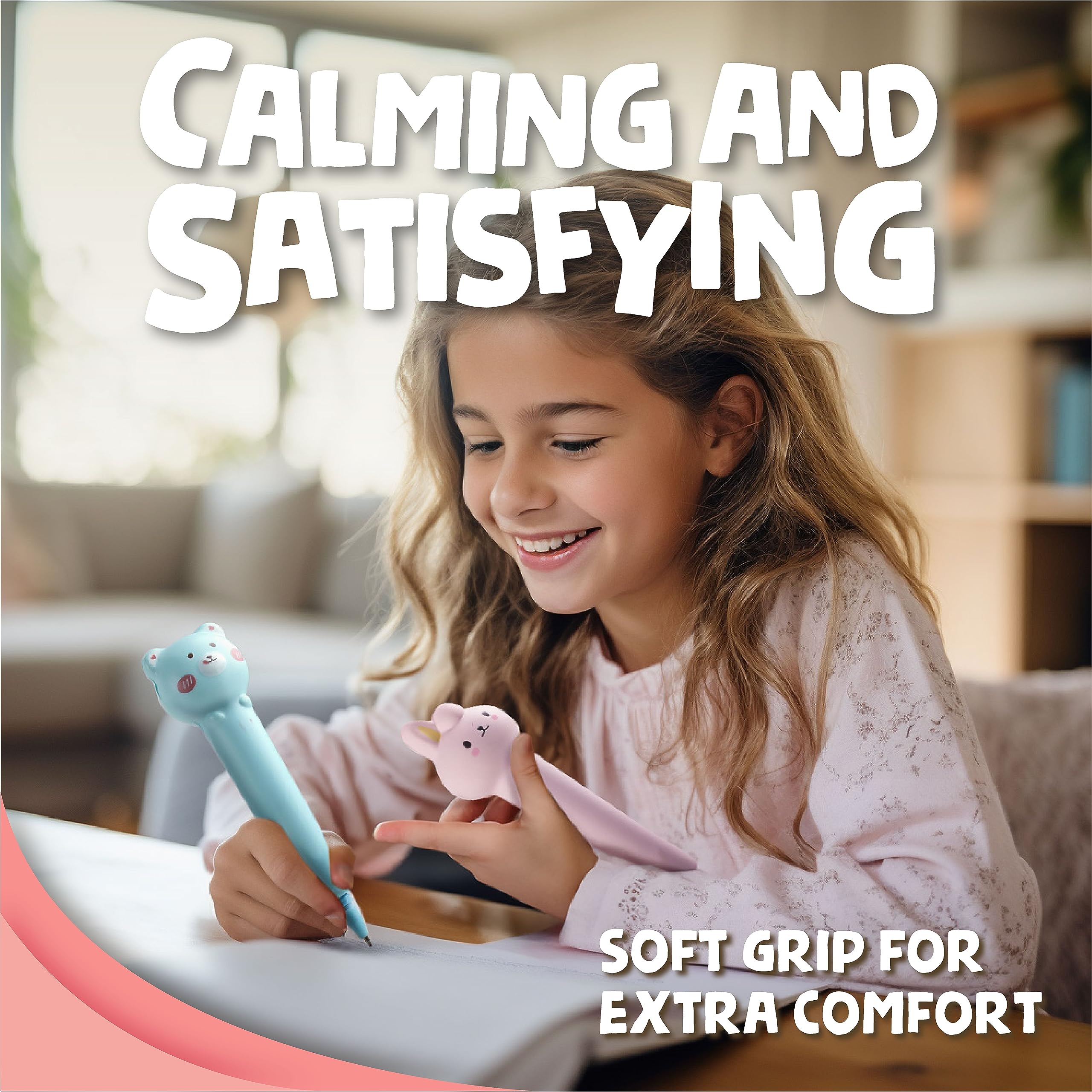 BUNMO Bundles Squishy Pens & Stretchy Strings - 3 pens 6 Refills - 6pk Super Sensory Monkey Stretch Noodles - Kids Stationary & Pens for Girls - Toys for Kids