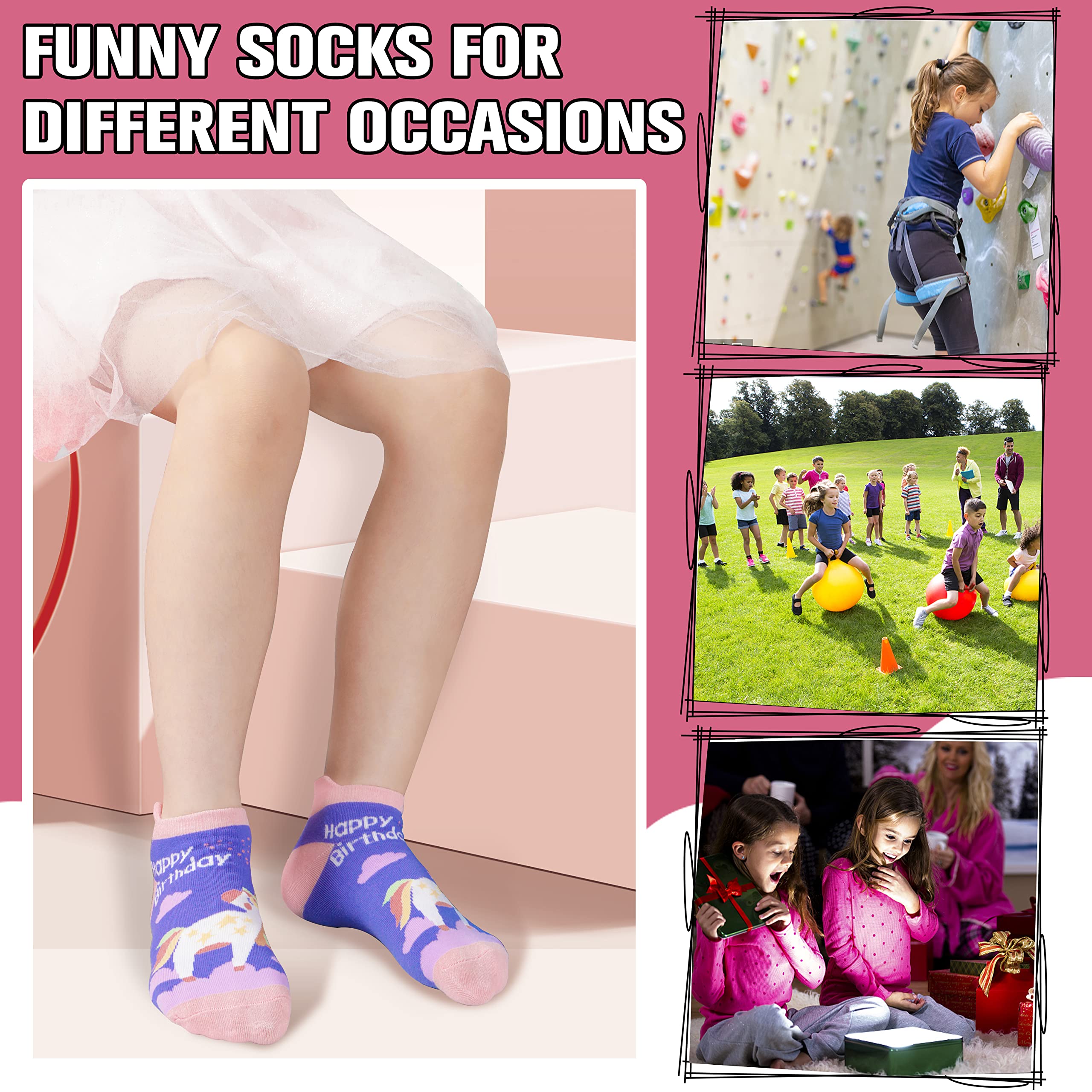ANTSANG Kids Girls Toddler Unicorn Socks Ankle Low Cut No Show Cute Silly Novelty Fashion Cartoon Gifts Stocking Stuffers Socks 6 Pairs (Unicorn,5-8 Y)