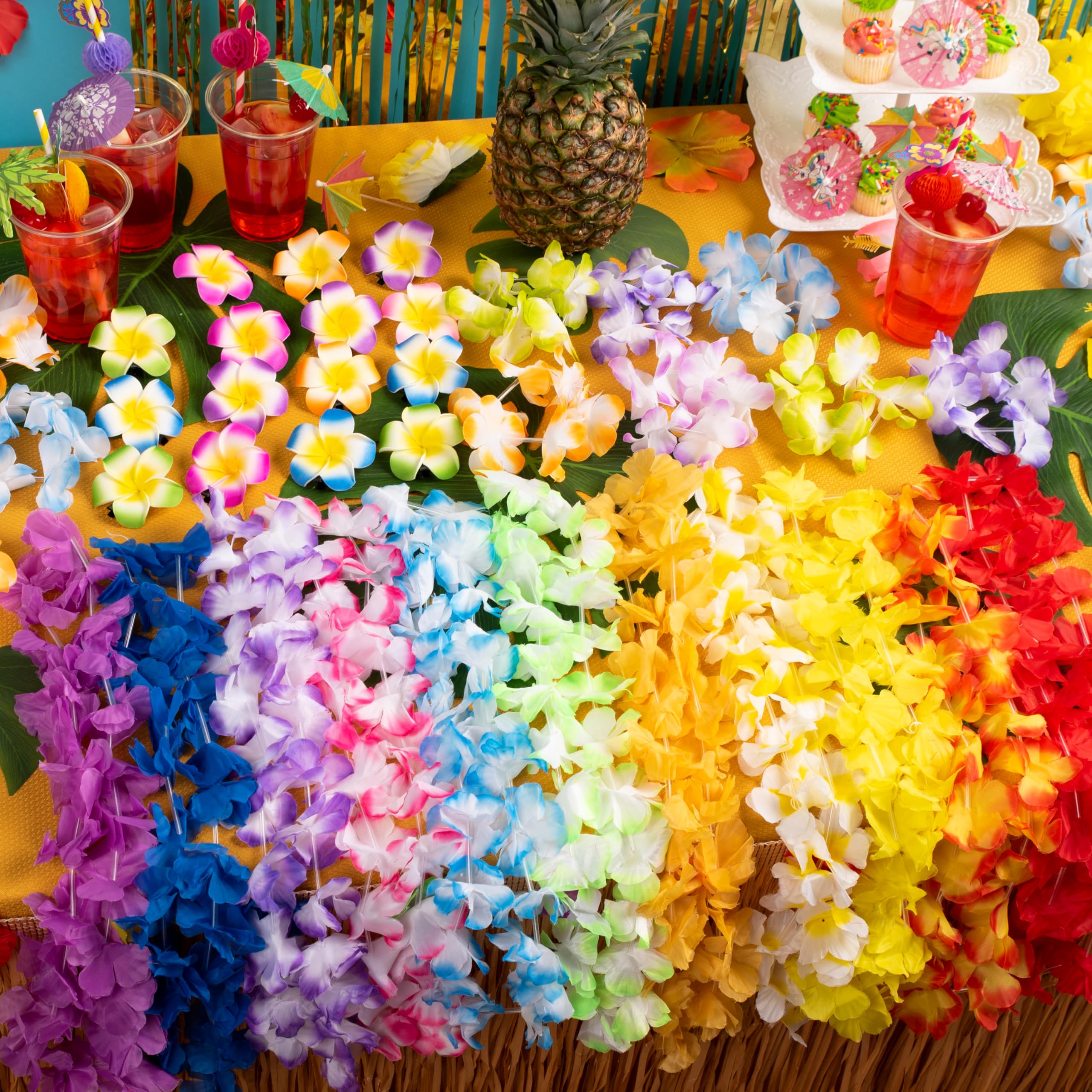 JOYIN Toy 24 Counts Hawaiian Leis Bulk, Tropical Flower Lei Hawaiian Lei Beach Hawaii Luau Party Favors Decoration Birthday Party Supplies