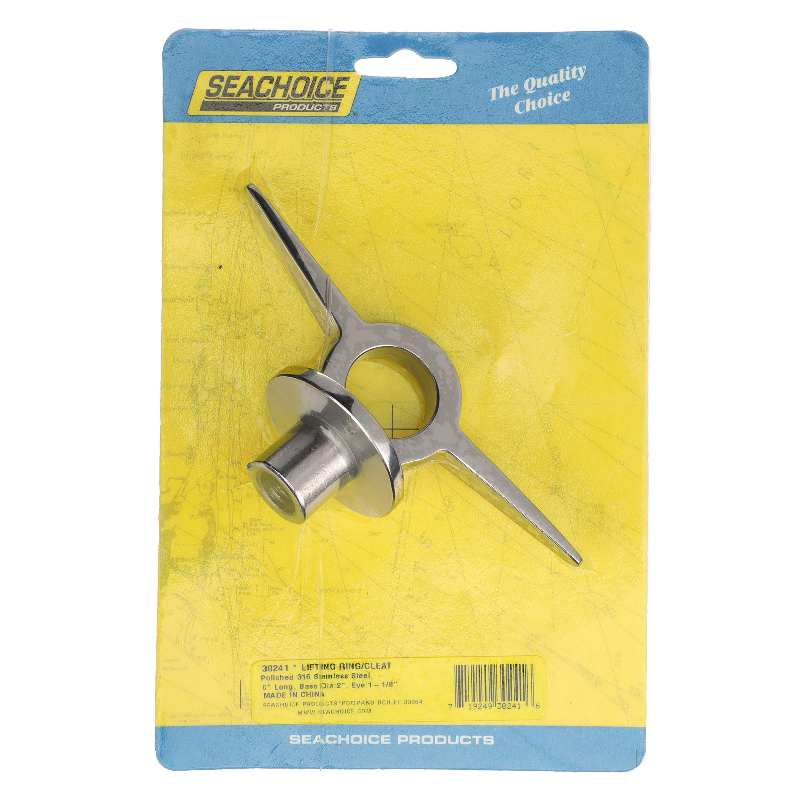 Seachoice 316 Stainless Steel Lifting Ring w/Cleat, 6 in. Long, 1-1/8 in. Diameter Eye, Chrome