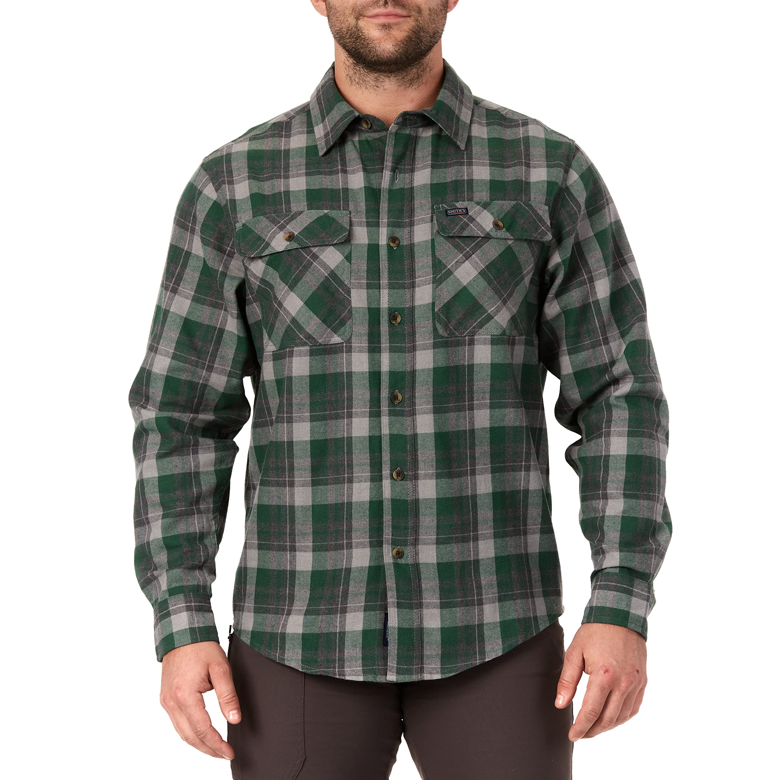 Smith's Workwear mens Plaid Two Pocket Flannel Button Down Shirt, Heather Viridian-365, X-Large US