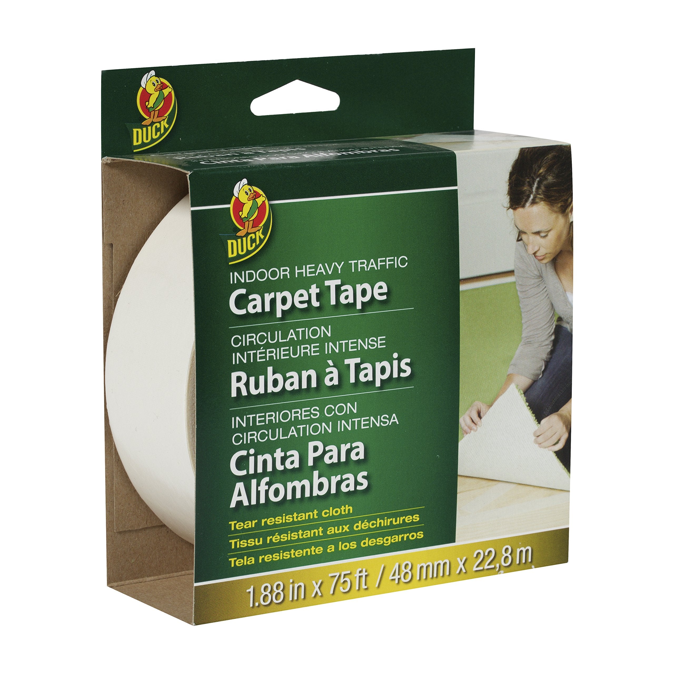 Duck Brand Indoor Heavy Traffic Carpet Tape, 1.88-Inch x 75 Feet, Single Roll, White (442061)