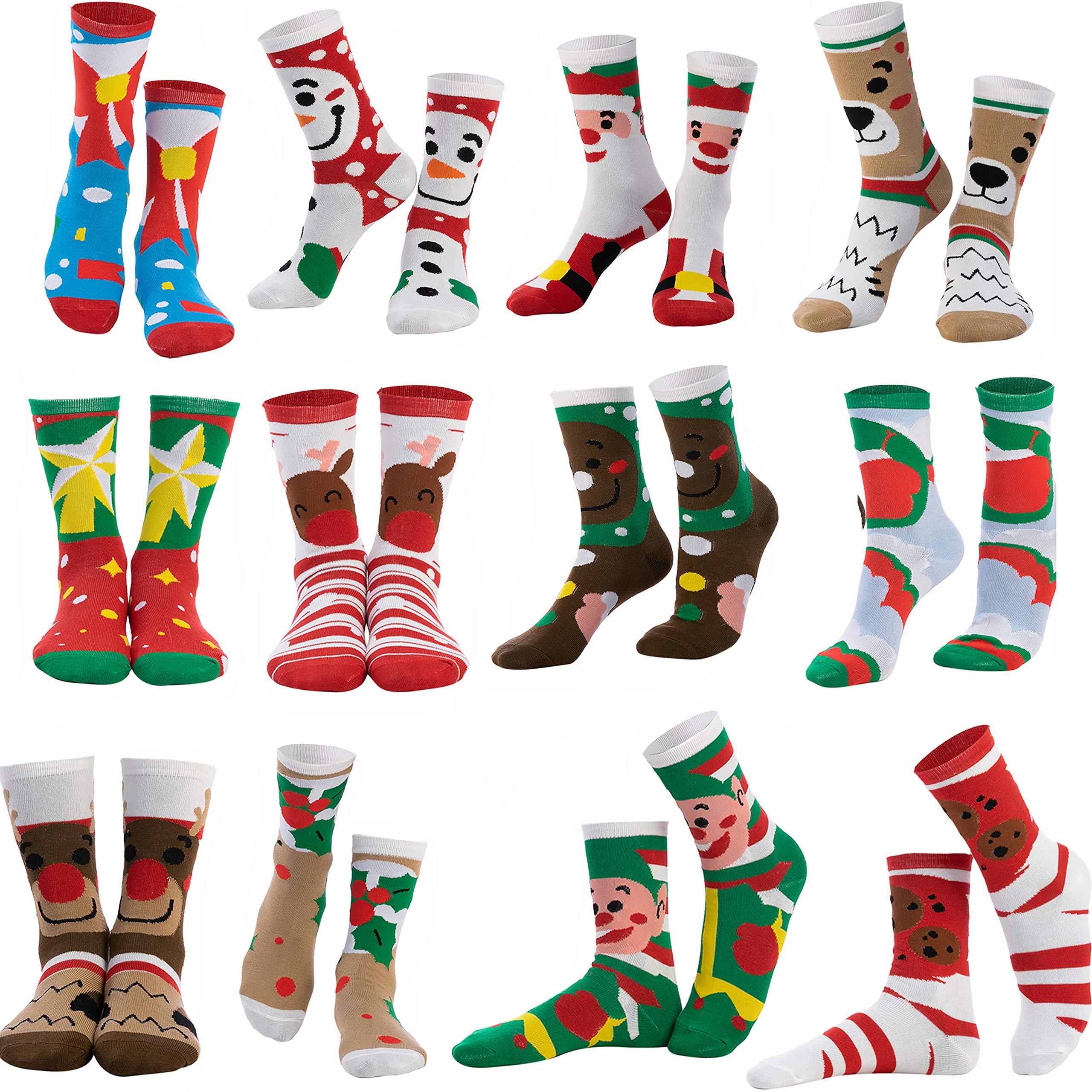 JOYIN 12 Packs Christmas Socks Women Colorful Funky Paint Crew Socks for Women Men for Christmas, Holiday or Birthday Gift