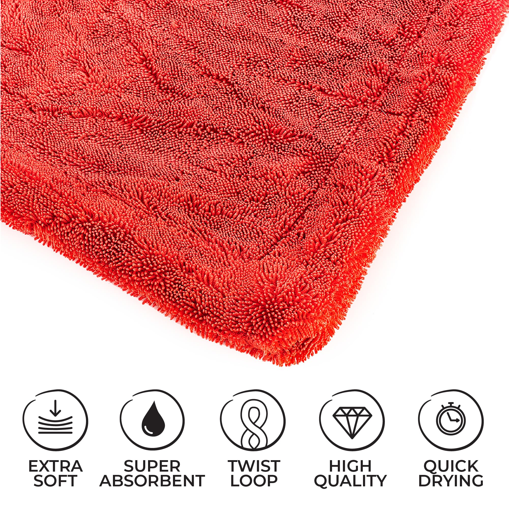 The Rag Company - The 1500 - Heavy Duty Car Drying Towel; Perfect for Trucks, Commercial Vehicles, RVs, Boats, and More; Premium 70/30 Blend Twist Loop Design, 1500gsm, 30in x 30in, Red
